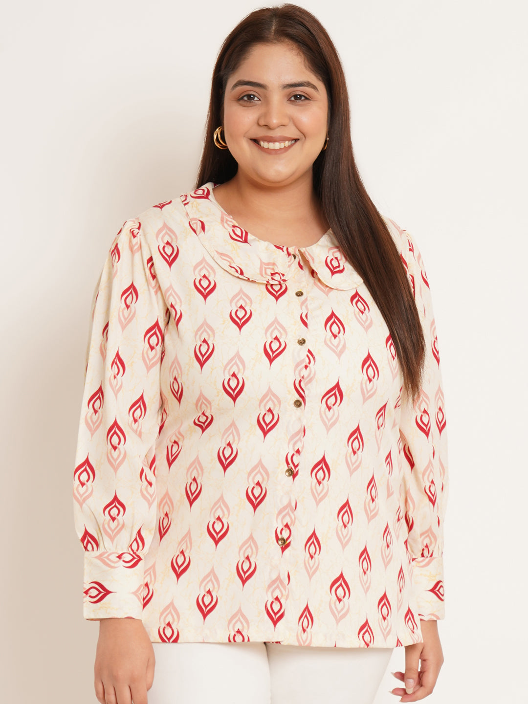 Women Plus Size Ethnic Motifs Print Crepe Shirt Style Top