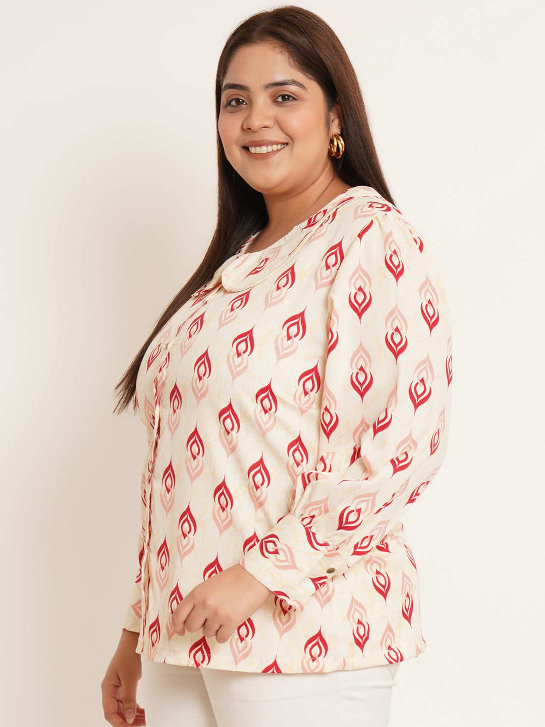 Women Plus Size Ethnic Motifs Print Crepe Shirt Style Top