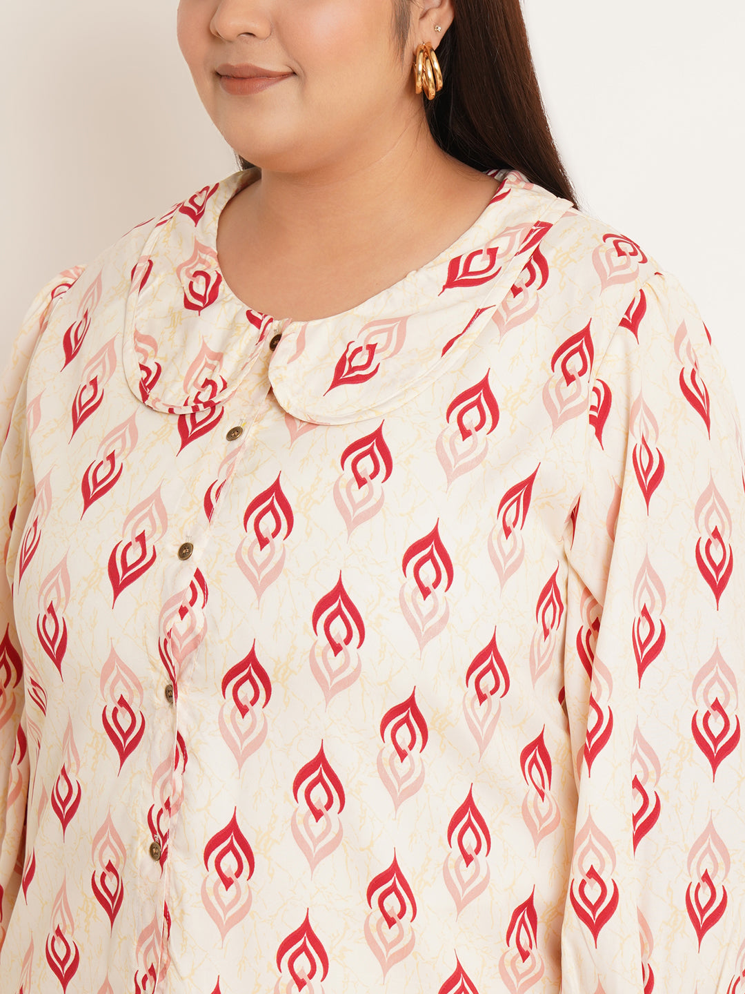 Women Plus Size Ethnic Motifs Print Crepe Shirt Style Top