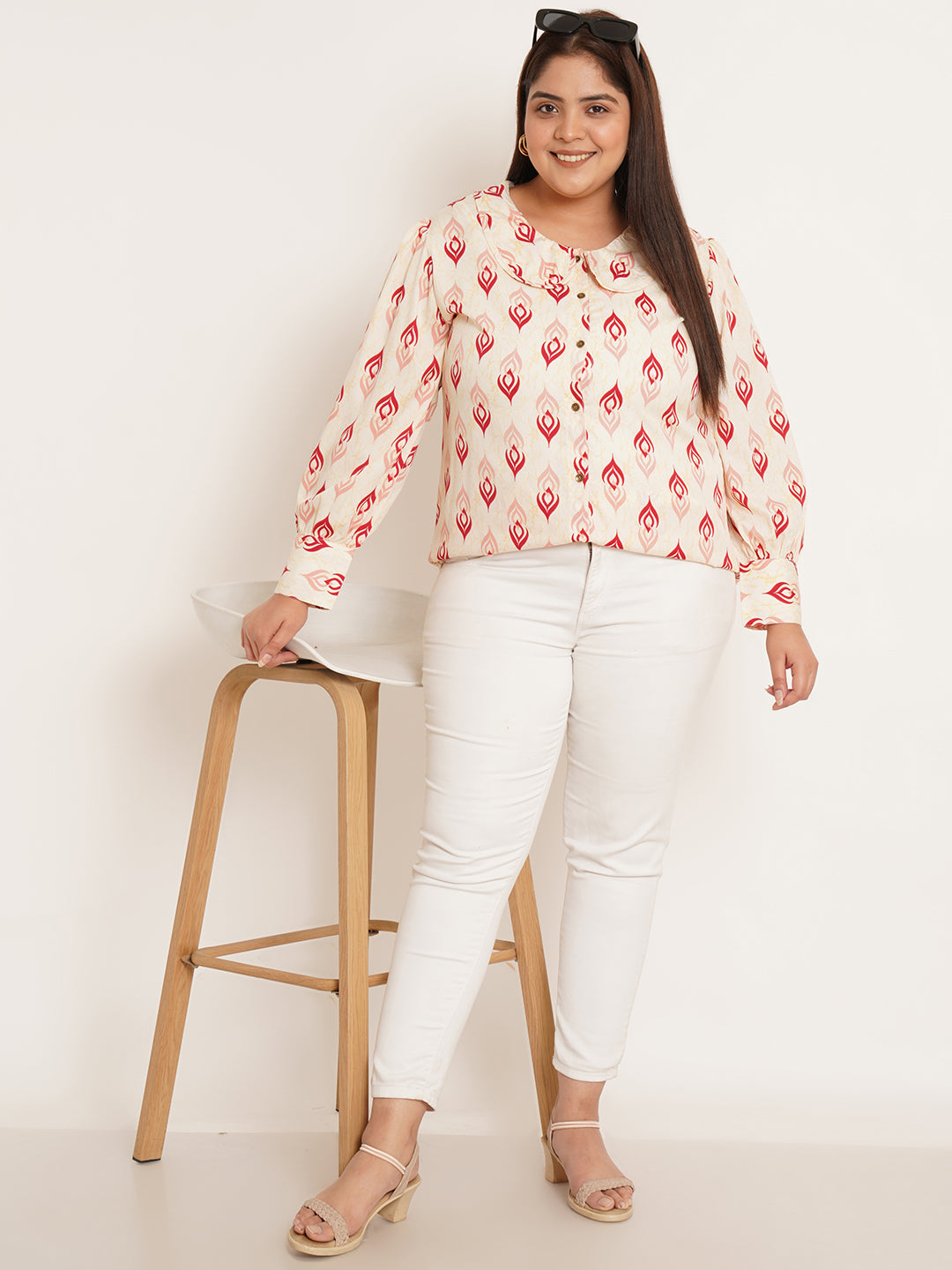 Women Plus Size Ethnic Motifs Print Crepe Shirt Style Top