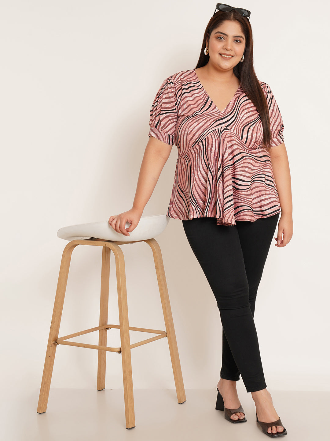 Women Plus Size Animal Print Crepe Empire Top