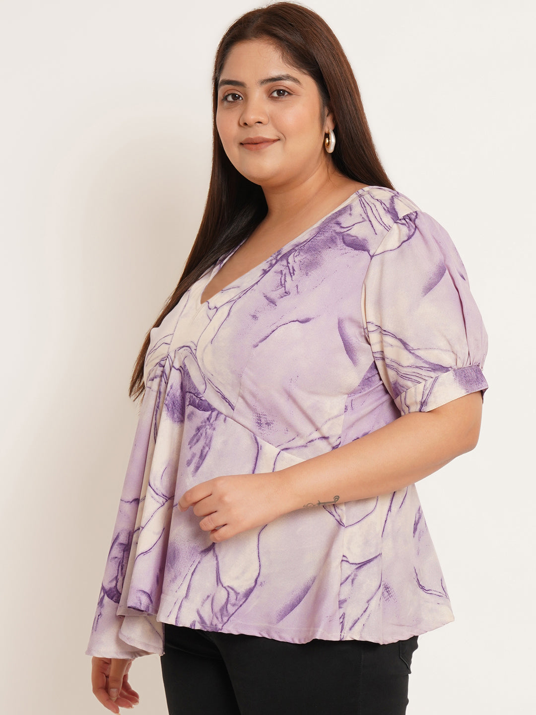 Women Plus Size Printed Crepe Empire Top