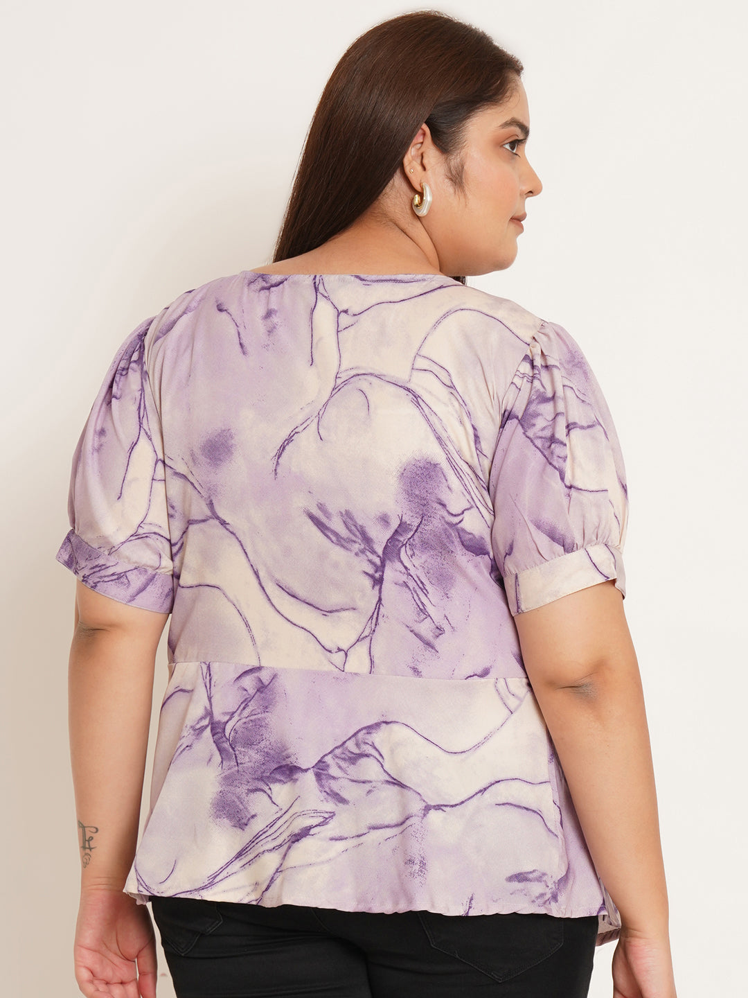 Women Plus Size Printed Crepe Empire Top