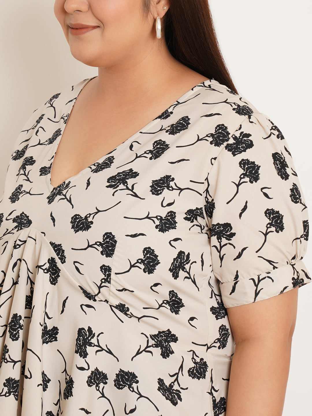 Women Plus Size Floral Printed Crepe Empire Top