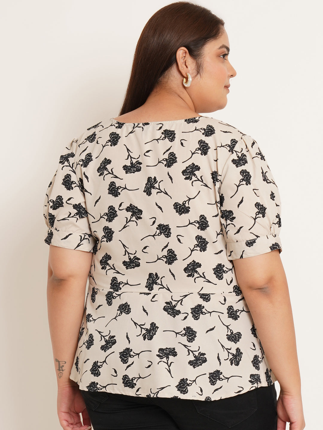 Women Plus Size Floral Printed Crepe Empire Top