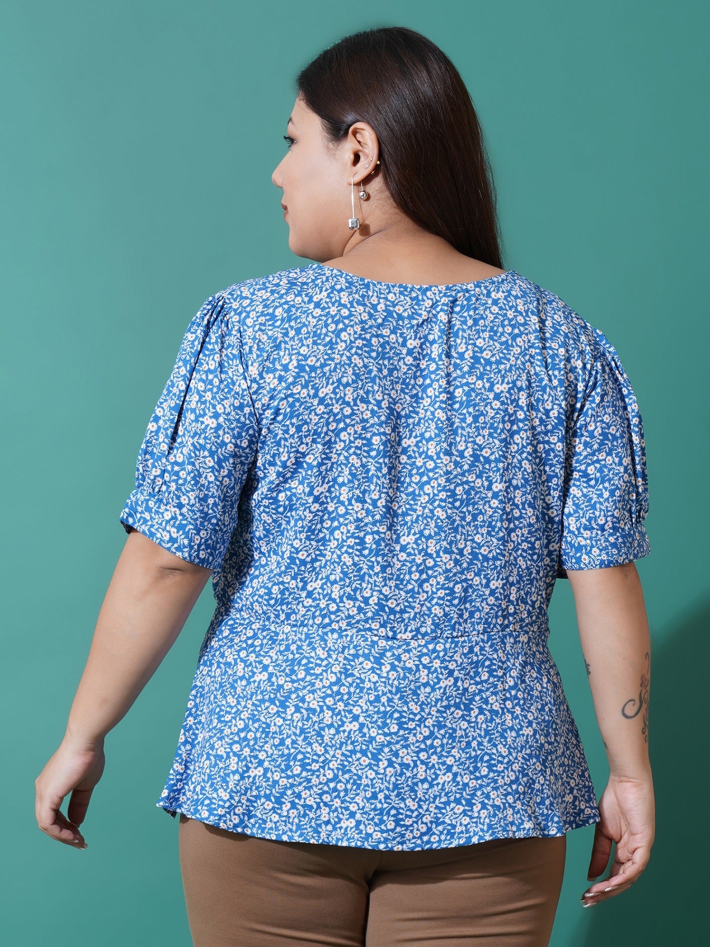 Women Plus Size Floral Print Ruffles Top