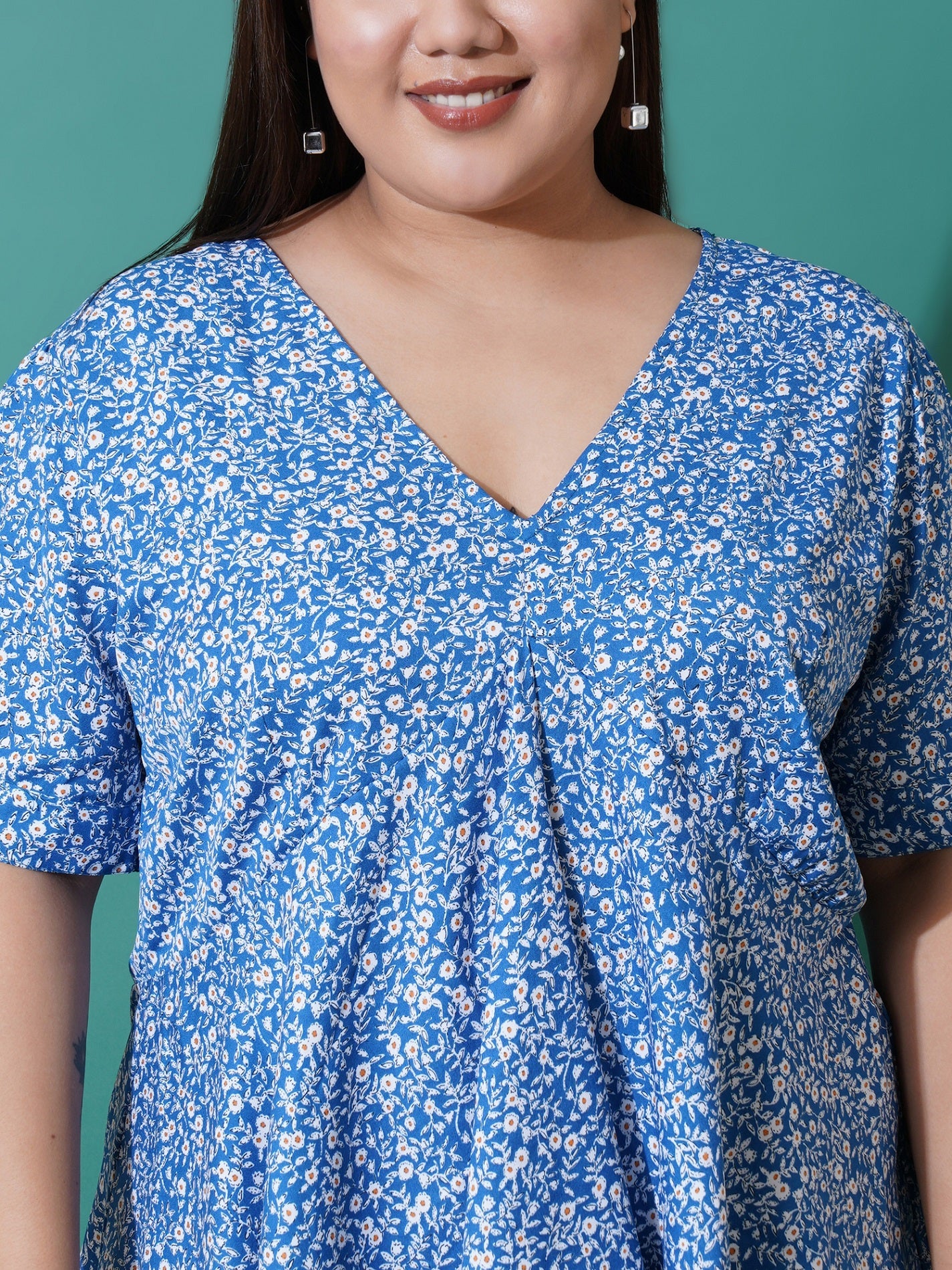 Women Plus Size Floral Print Ruffles Top