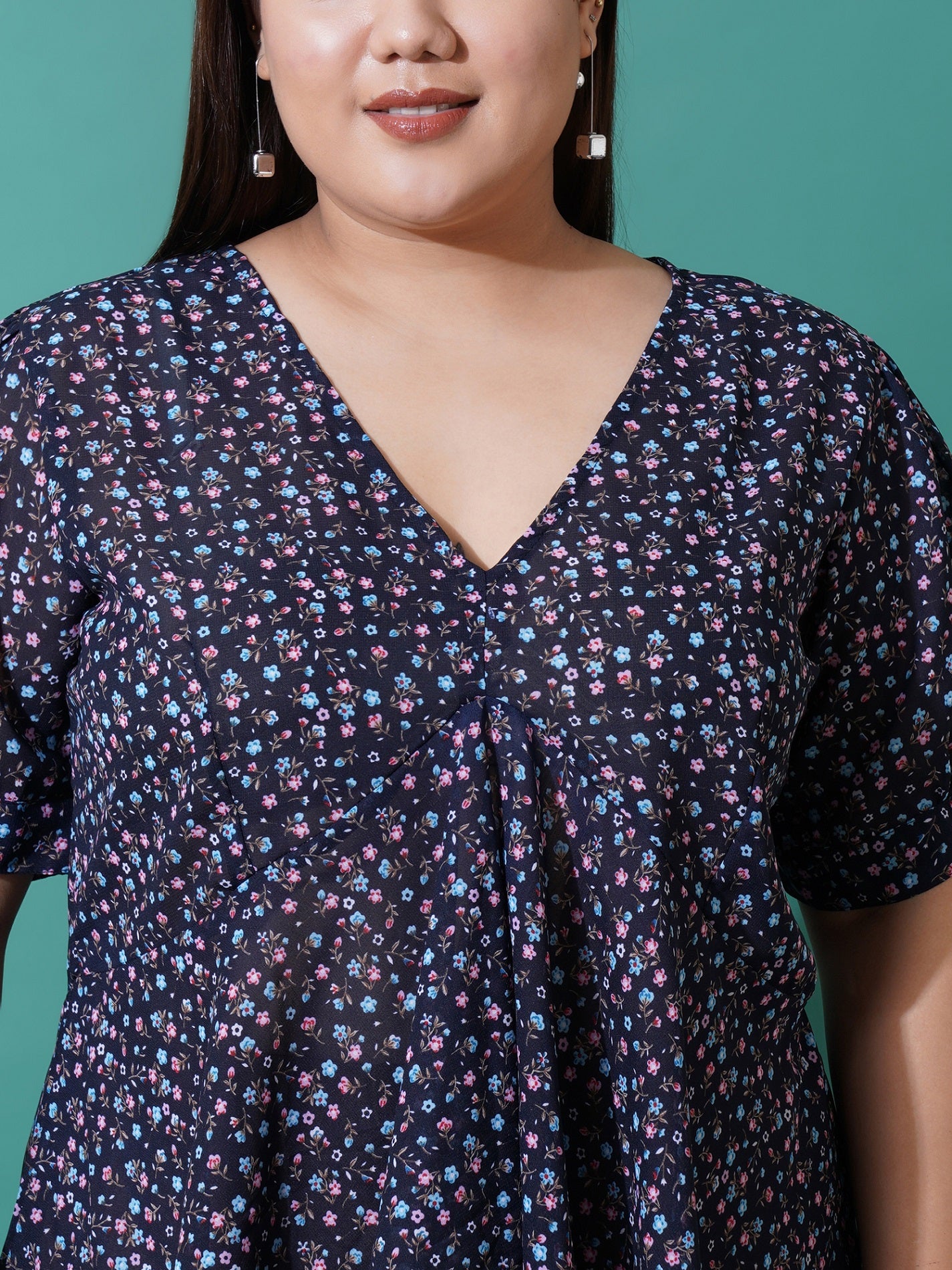 Women Plus Size Floral Print Ruffles Top