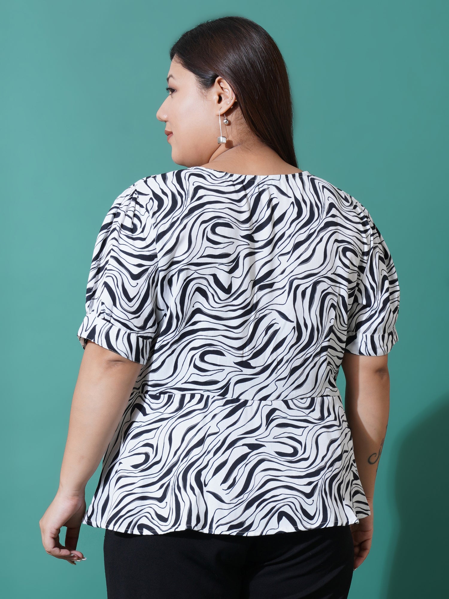 Women Plus Size Print Ruffles Top