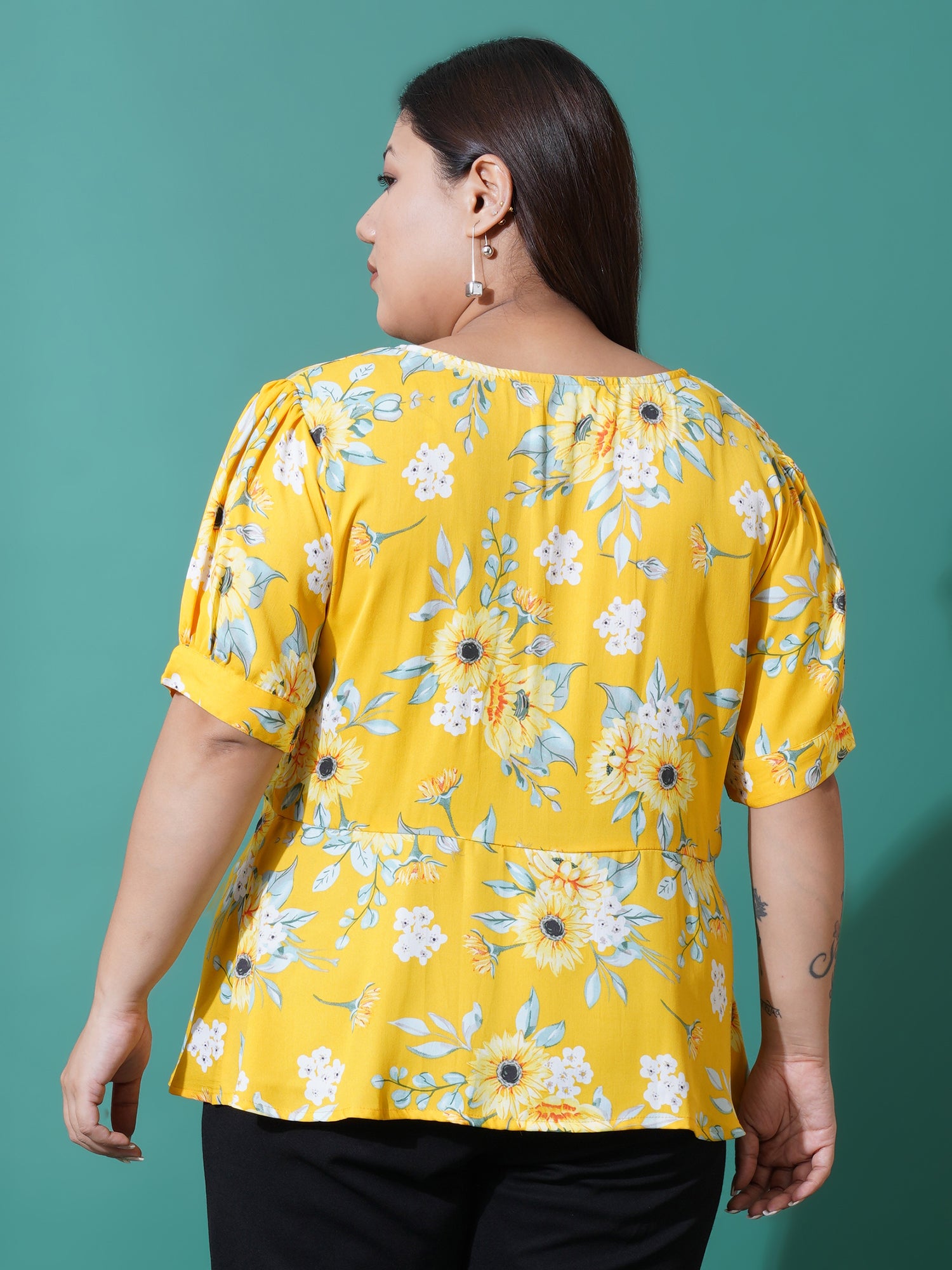 Women Plus Size Floral Print Ruffles Top