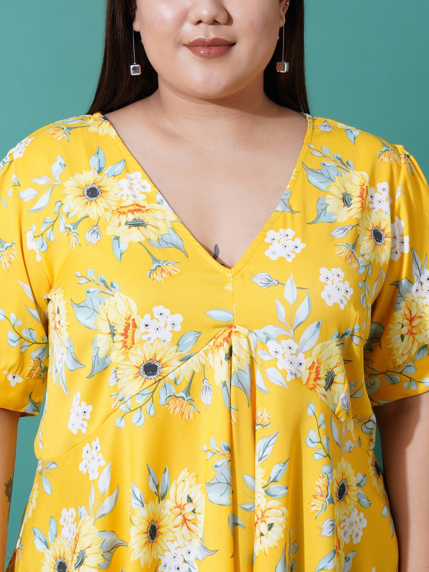 Women Plus Size Floral Print Ruffles Top