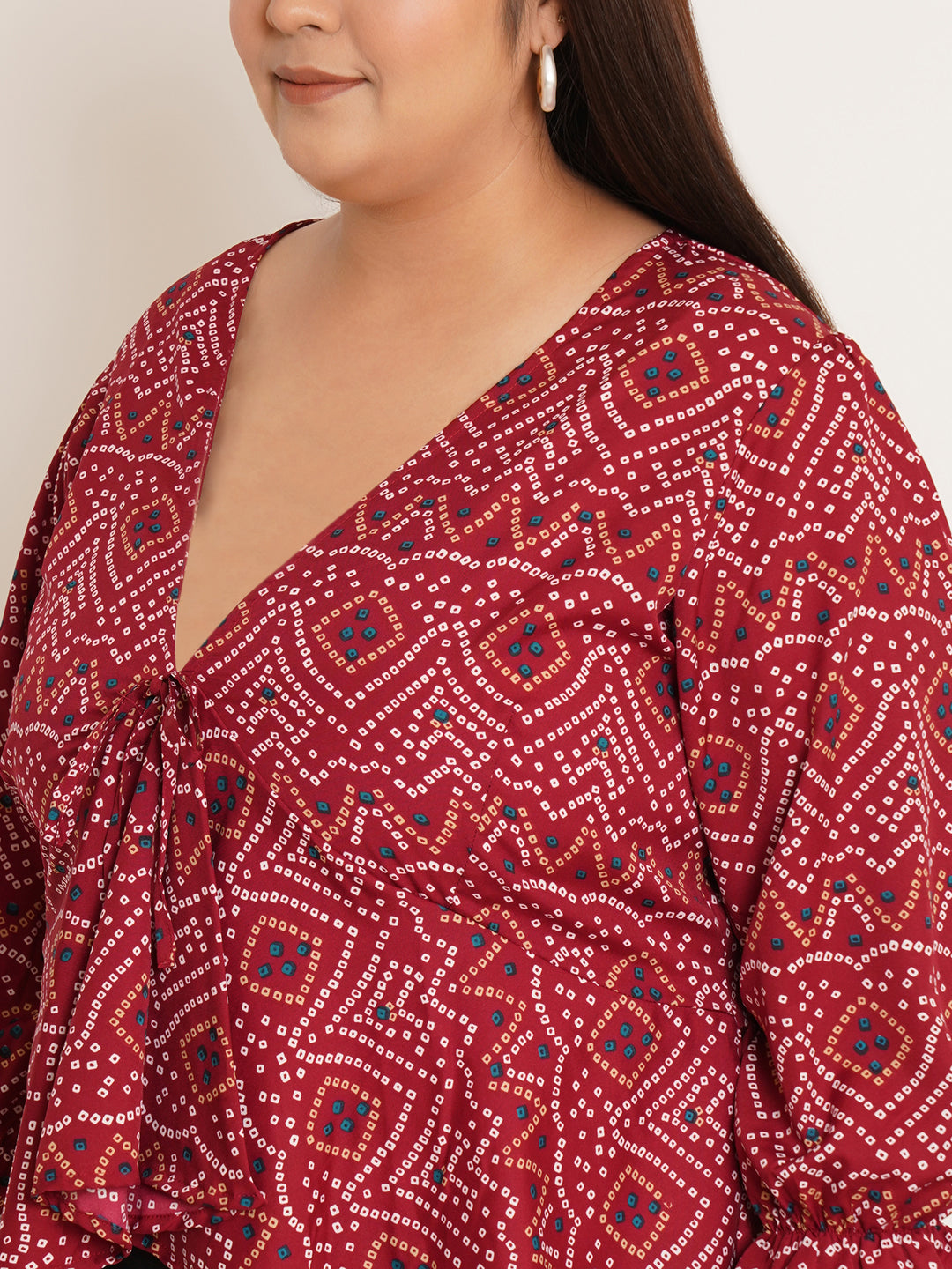 Women Plus Size Ethnic Motifs Printed High-Low Top