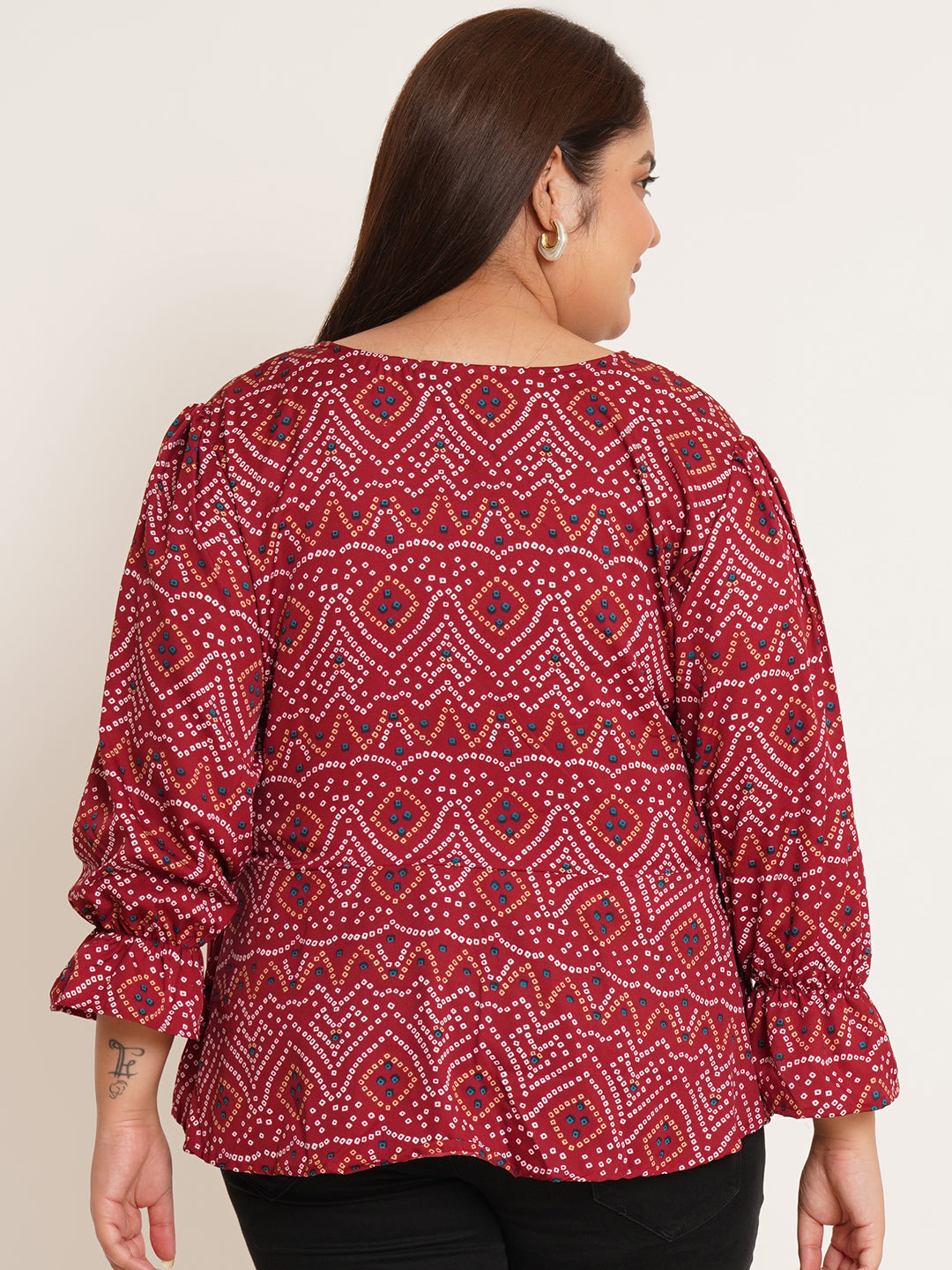 Women Plus Size Ethnic Motifs Printed High-Low Top