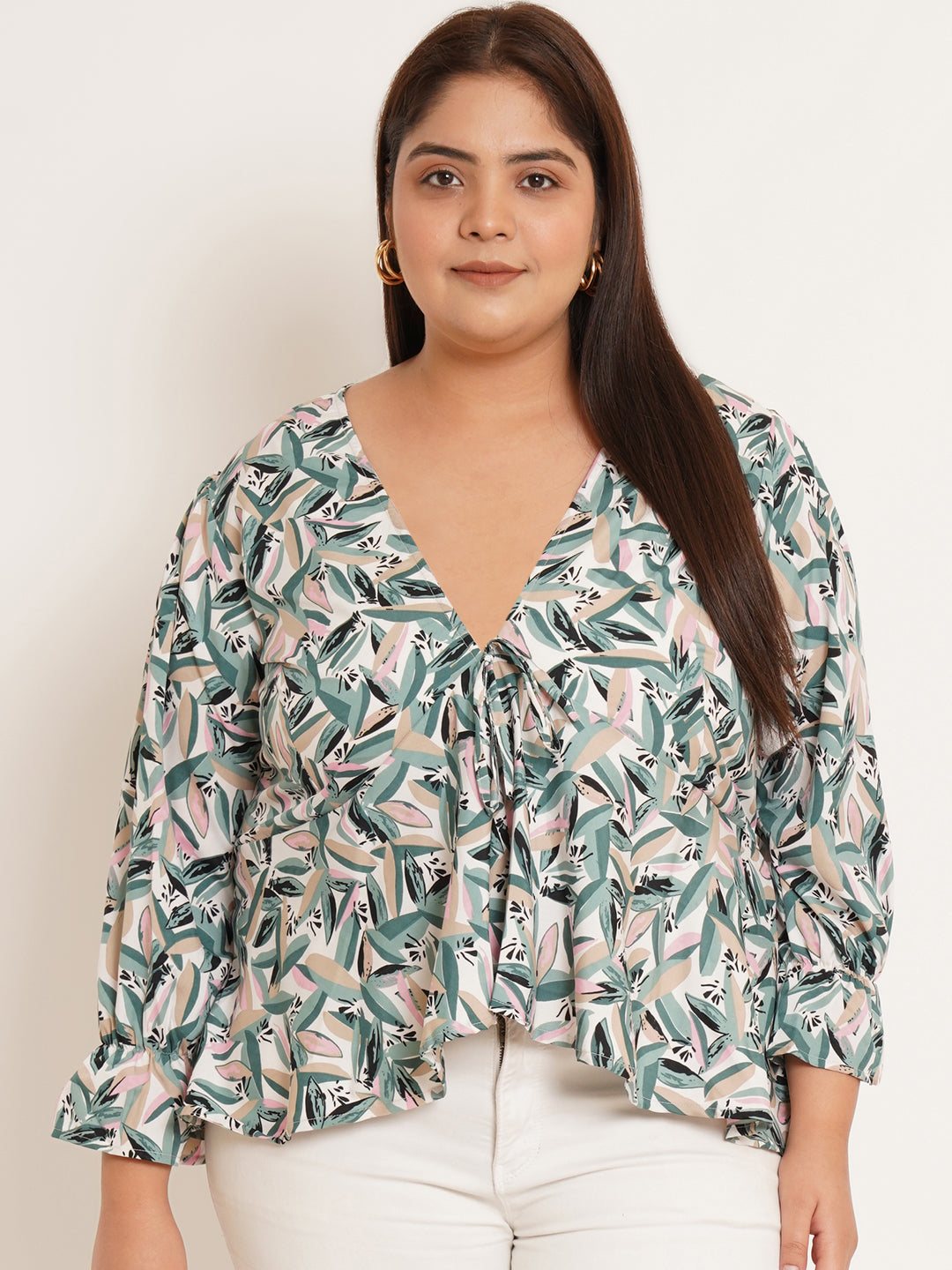 Women Plus Size Abstract Printed High-Low Top