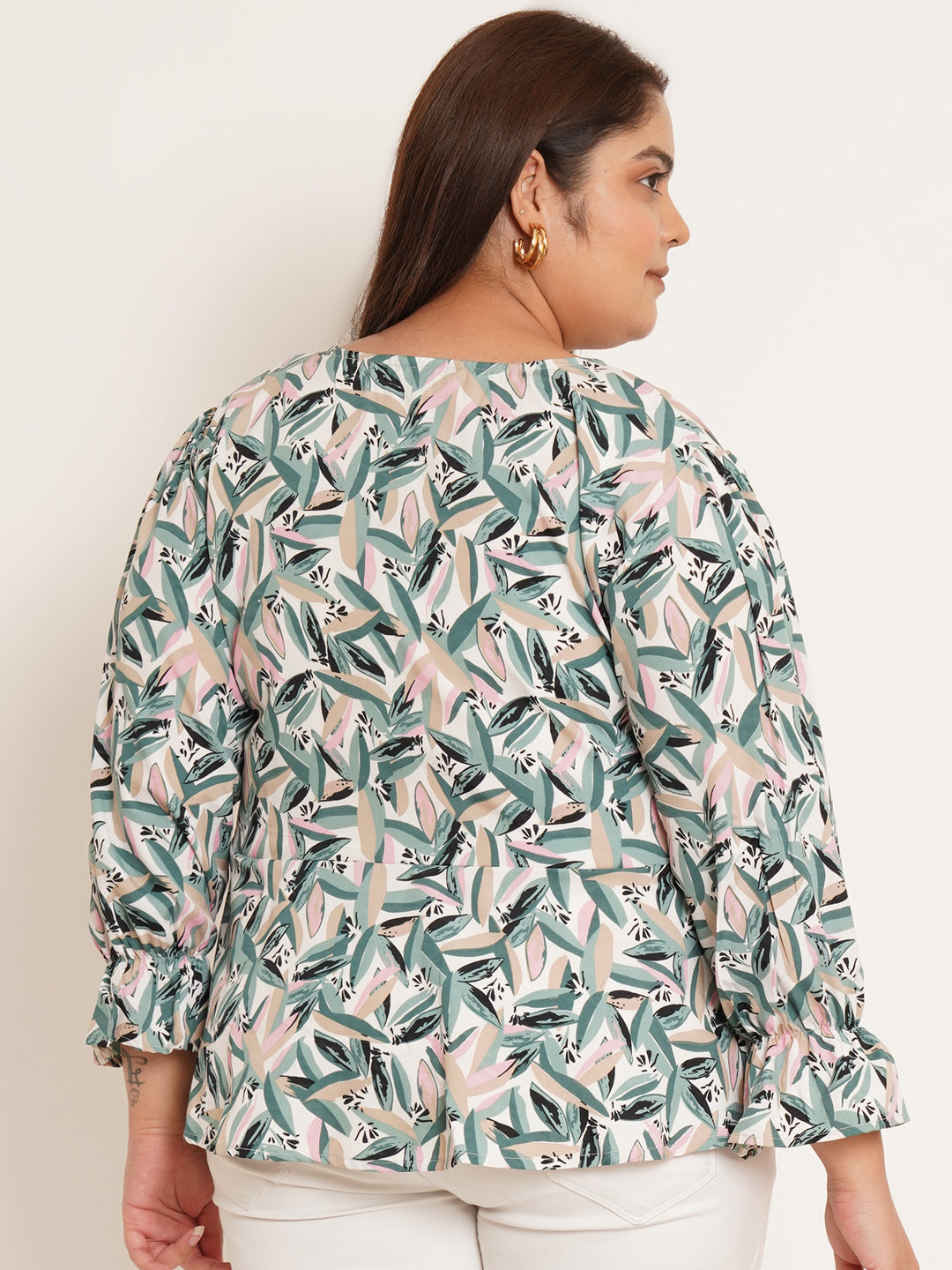Women Plus Size Abstract Printed High-Low Top