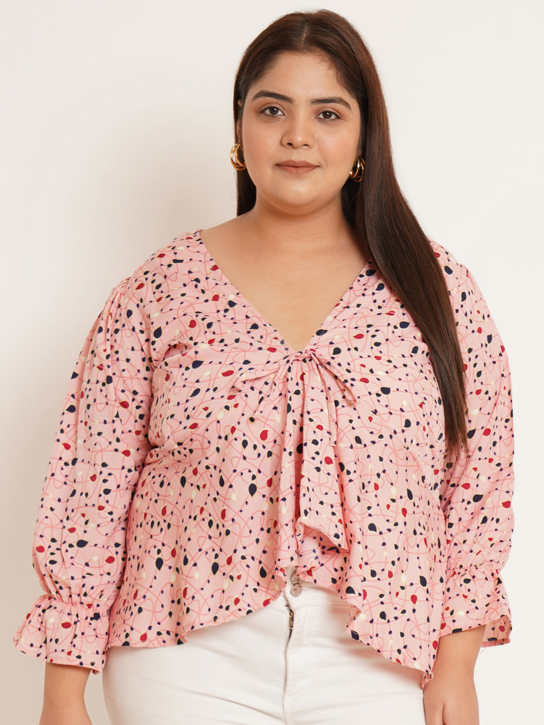 Women Plus Size Abstract Printed High-Low Top