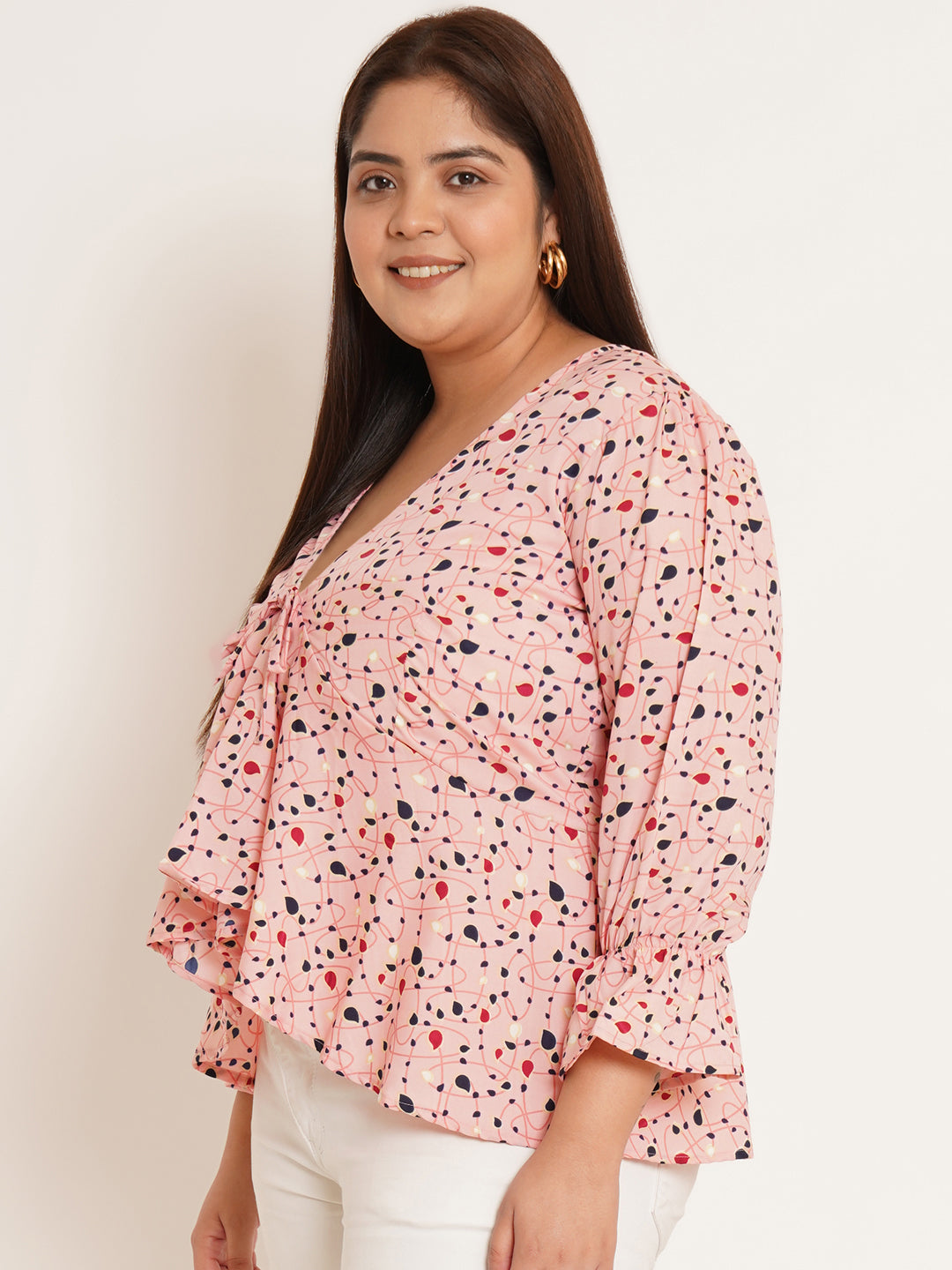 Women Plus Size Abstract Printed High-Low Top