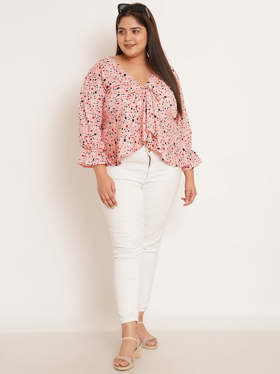 Women Plus Size Abstract Printed High-Low Top