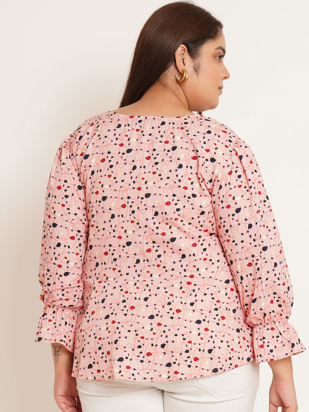 Women Plus Size Abstract Printed High-Low Top