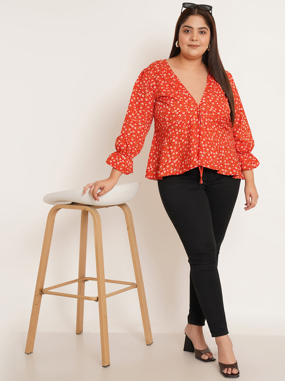 Women Plus Size Floral Printed High-Low Top