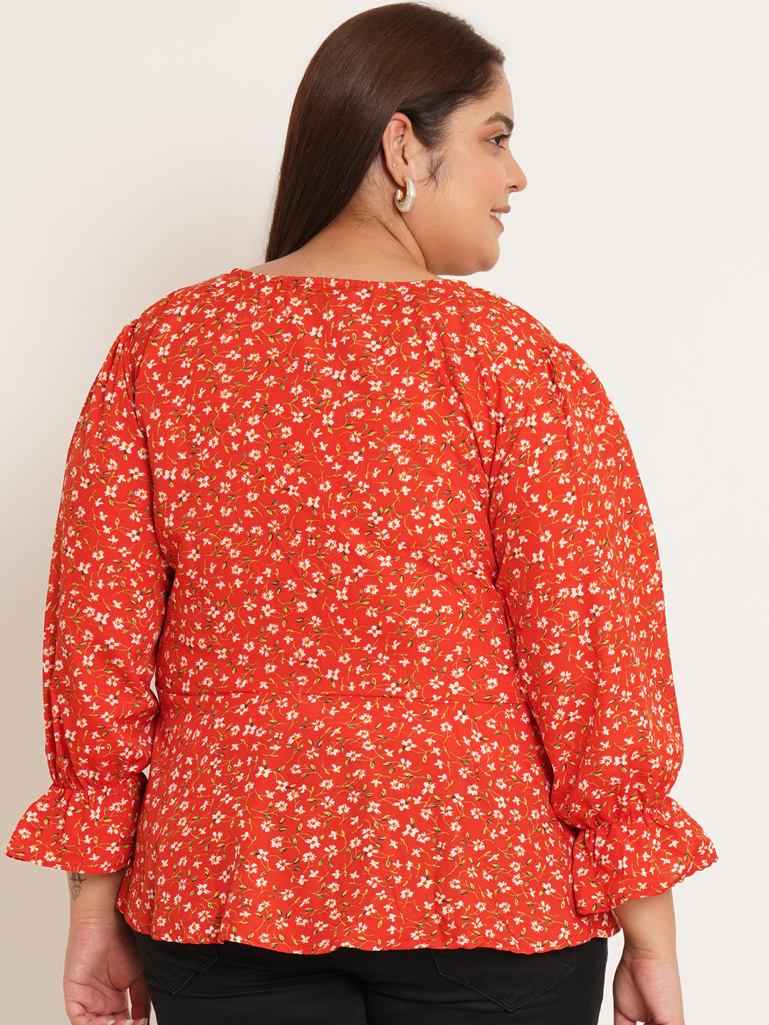 Women Plus Size Floral Printed High-Low Top