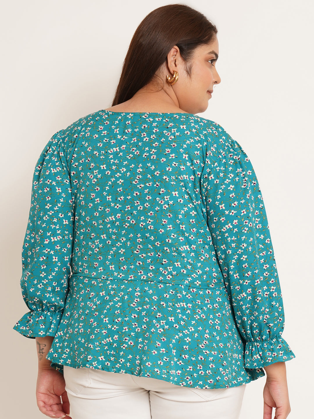Women Plus Size Floral Printed Wrap Top