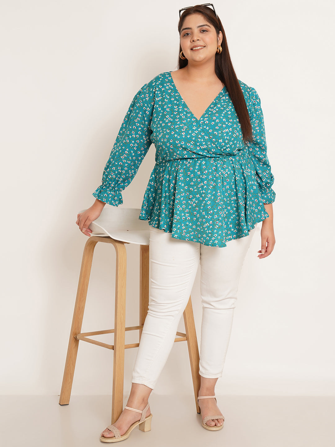 Women Plus Size Floral Printed Wrap Top