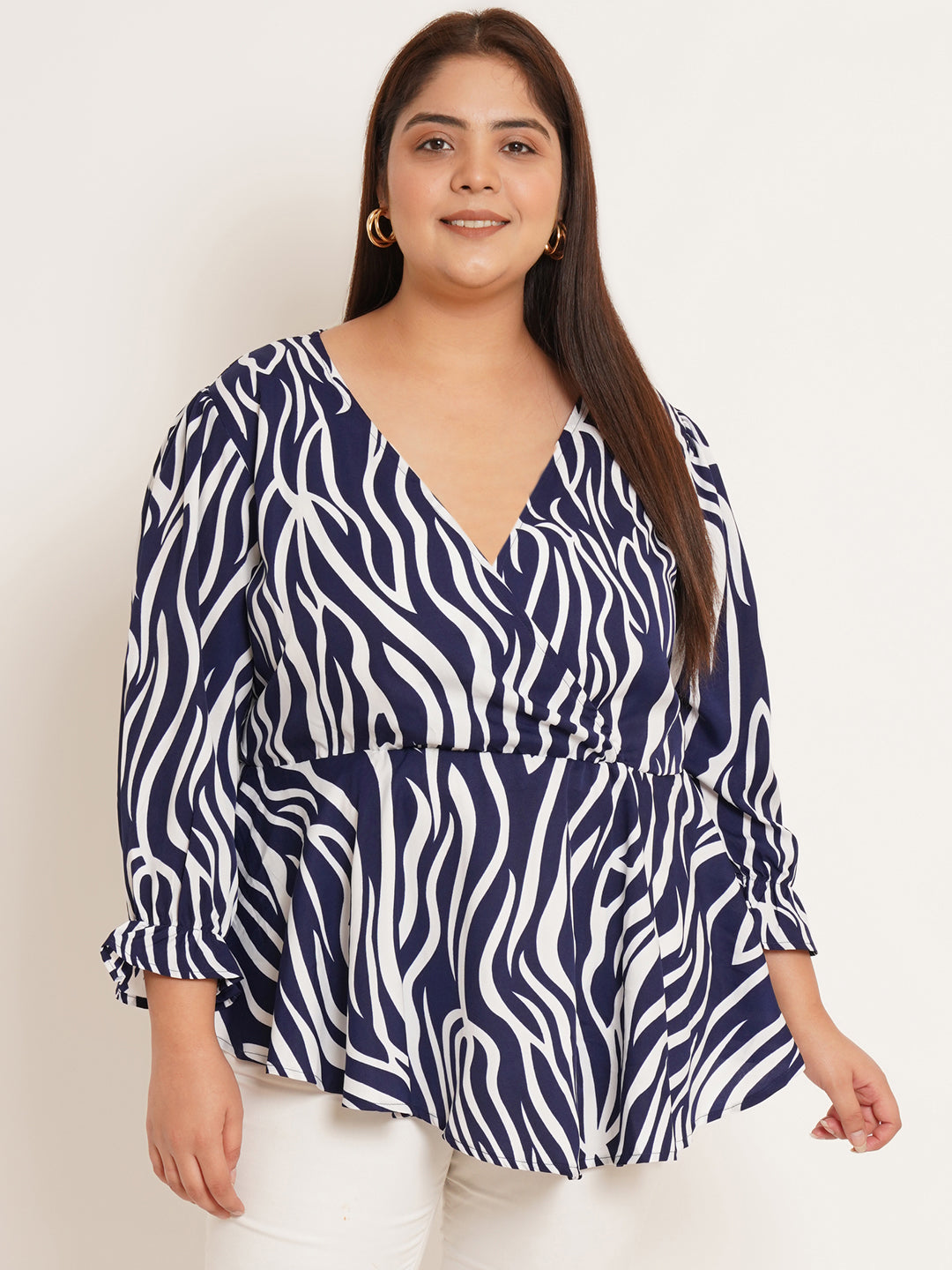 Women Plus Size Animal Printed Wrap Top