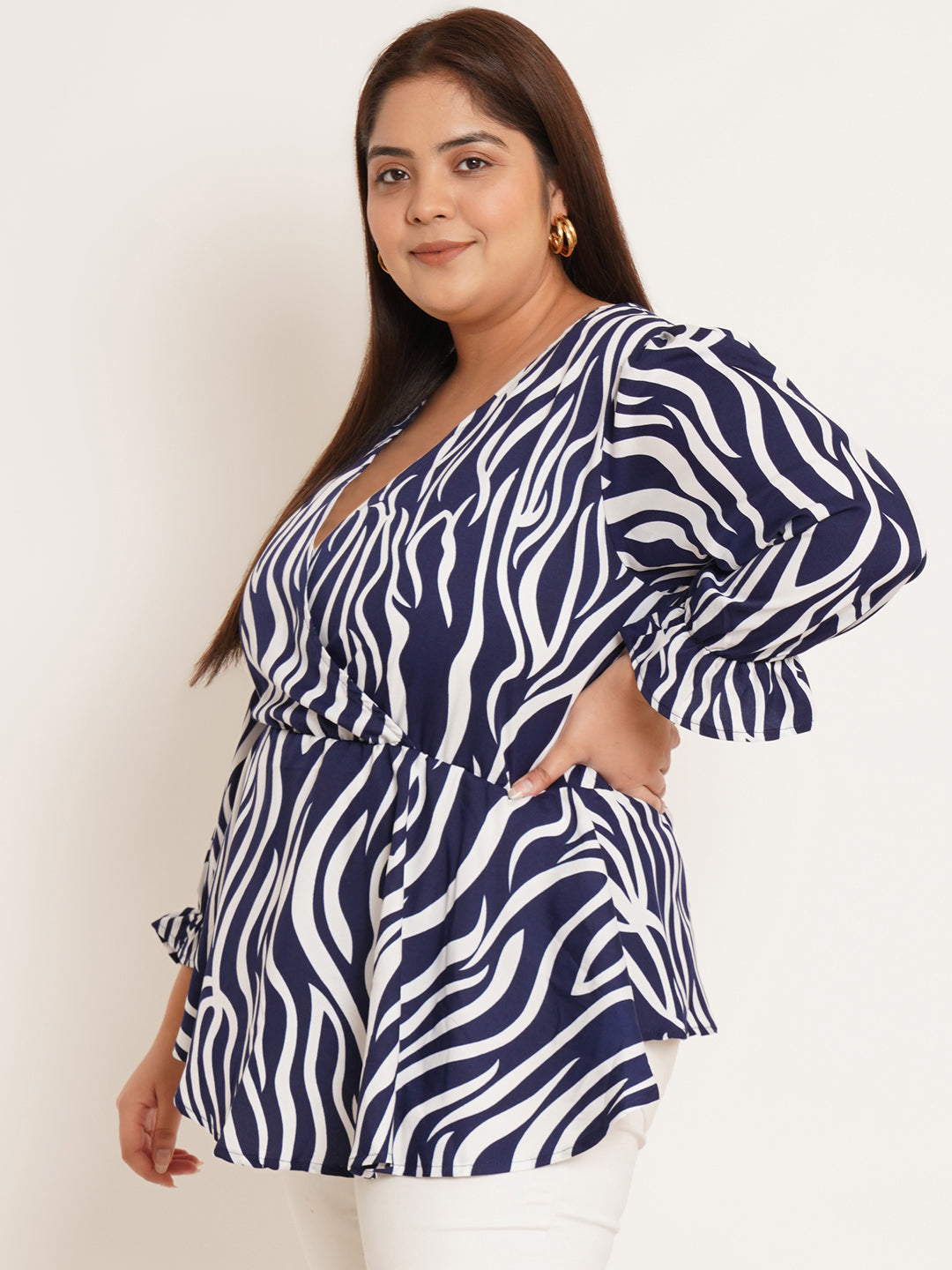 Women Plus Size Animal Printed Wrap Top
