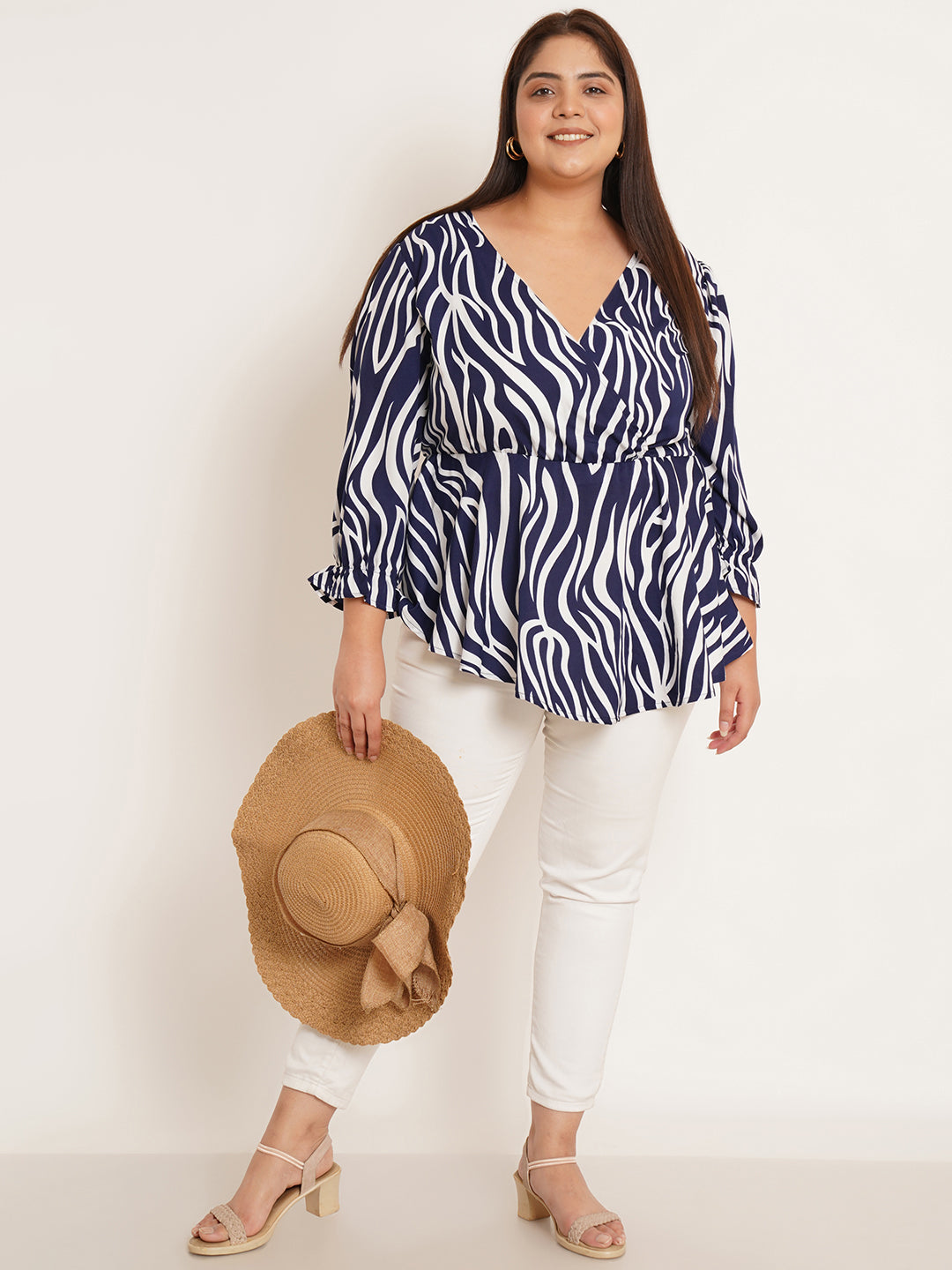 Women Plus Size Animal Printed Wrap Top