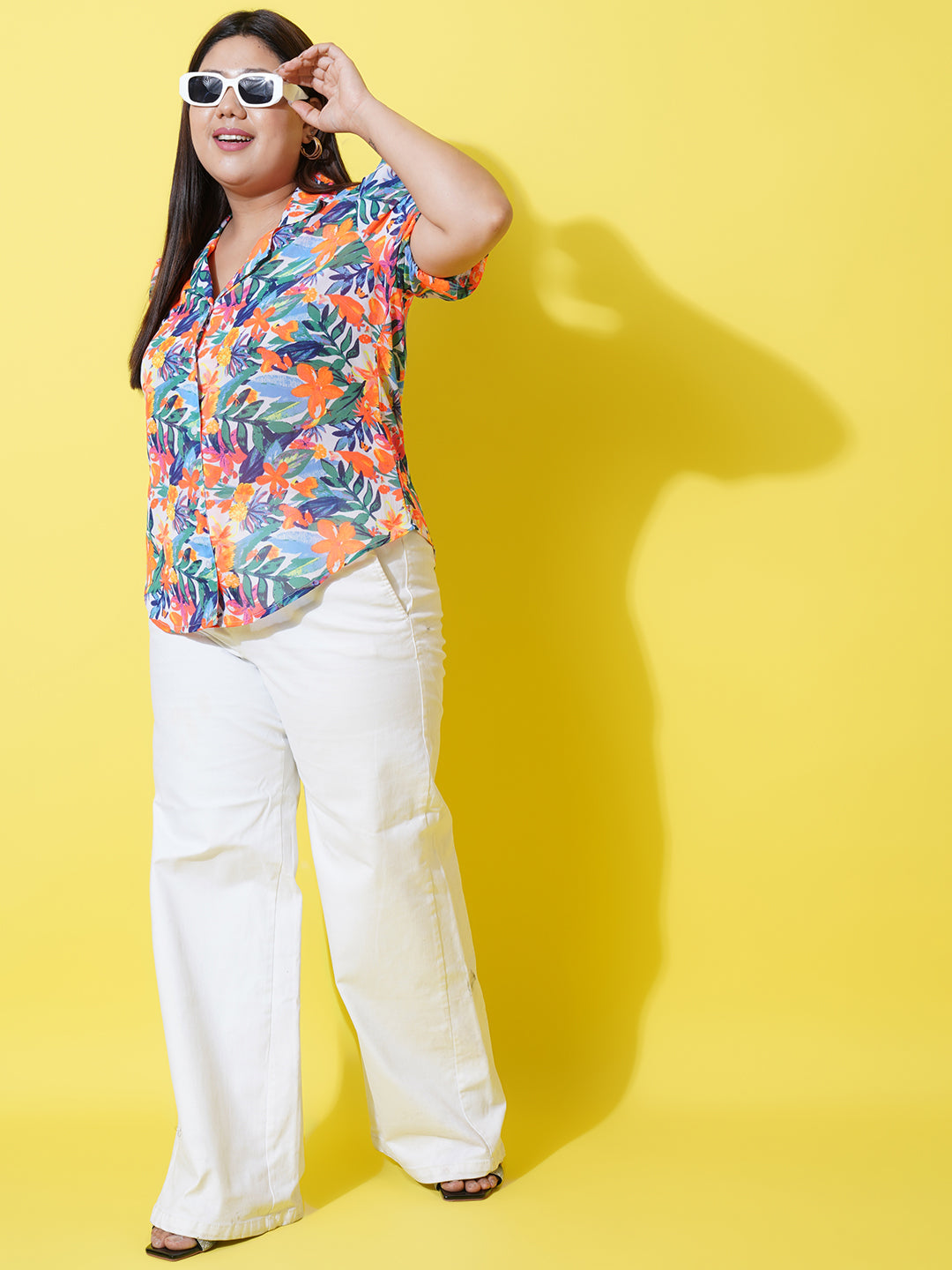 Women Plus Size Floral Georgette Shirt Style Top