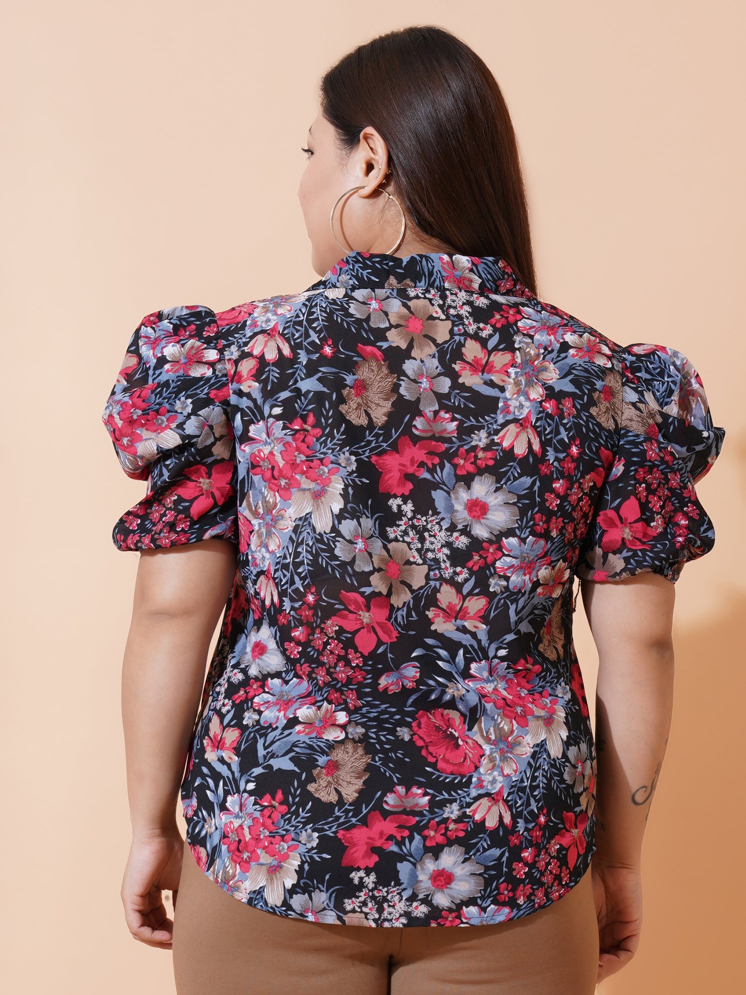 Women Plus Size Relaxed Floral Opaque Printed Casual Shirt
