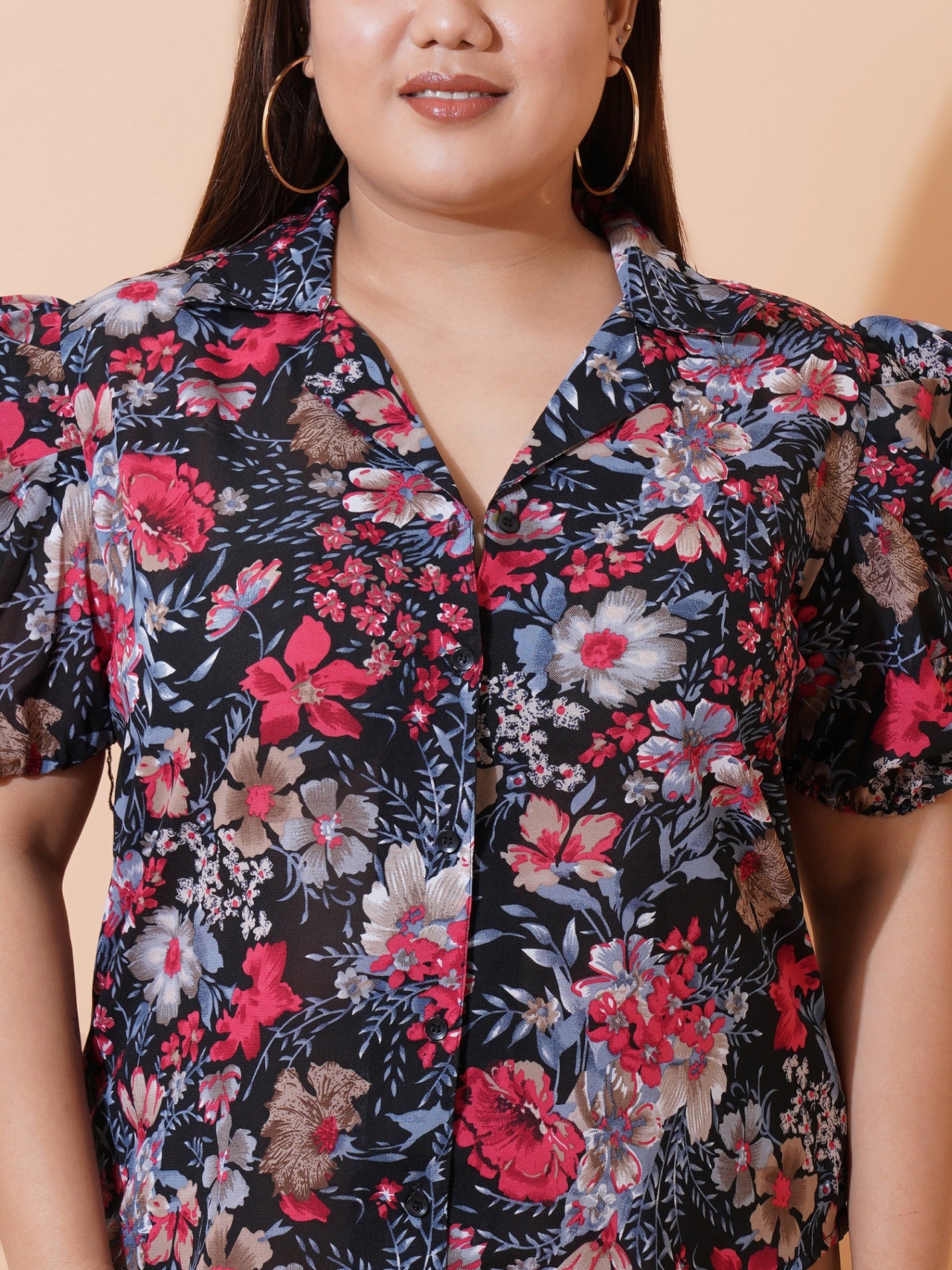 Women Plus Size Relaxed Floral Opaque Printed Casual Shirt
