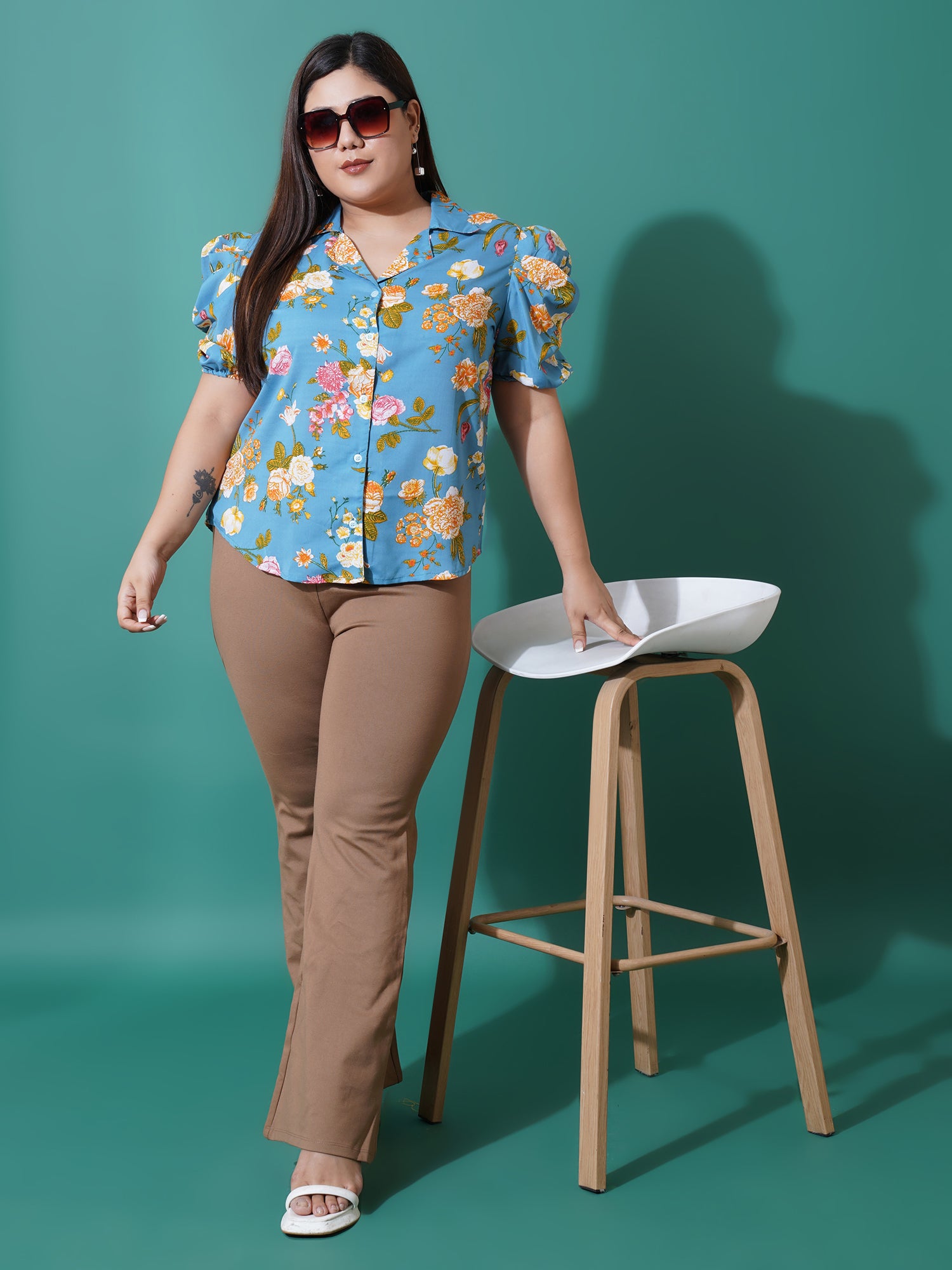 Women Plus Size Relaxed Floral Opaque Printed Casual Shirt