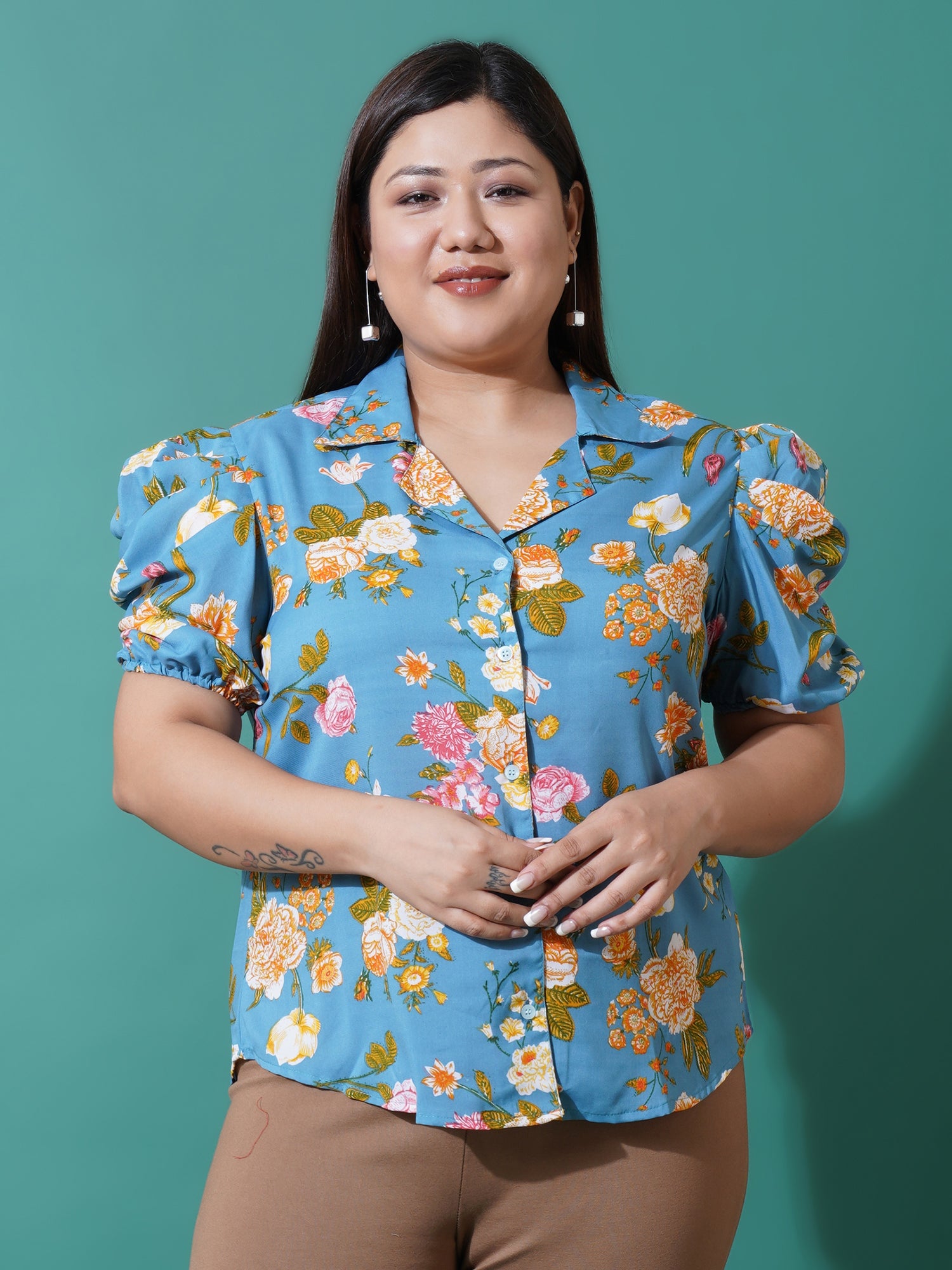 Women Plus Size Relaxed Floral Opaque Printed Casual Shirt