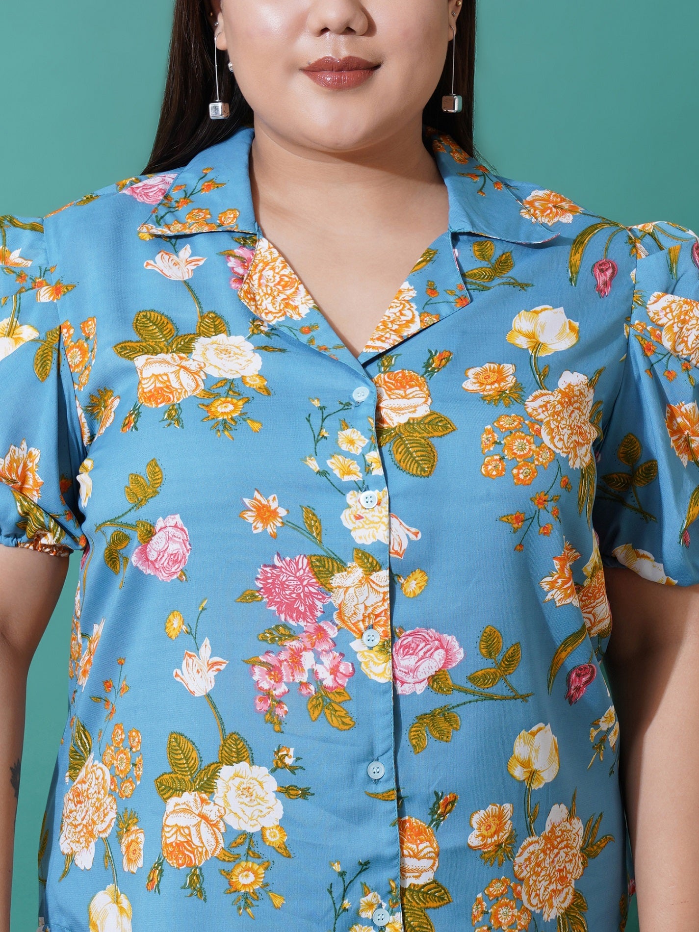 Women Plus Size Relaxed Floral Opaque Printed Casual Shirt