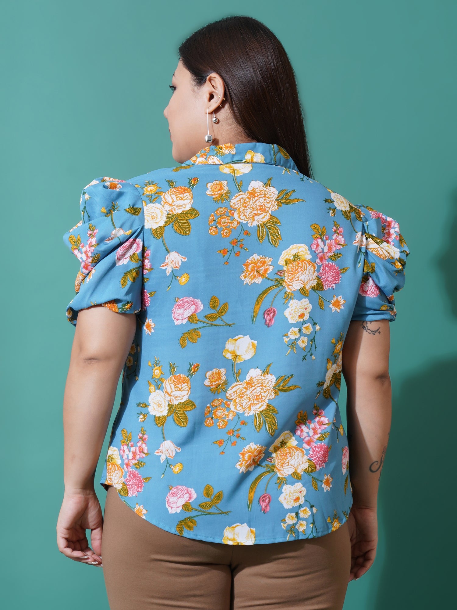 Women Plus Size Relaxed Floral Opaque Printed Casual Shirt