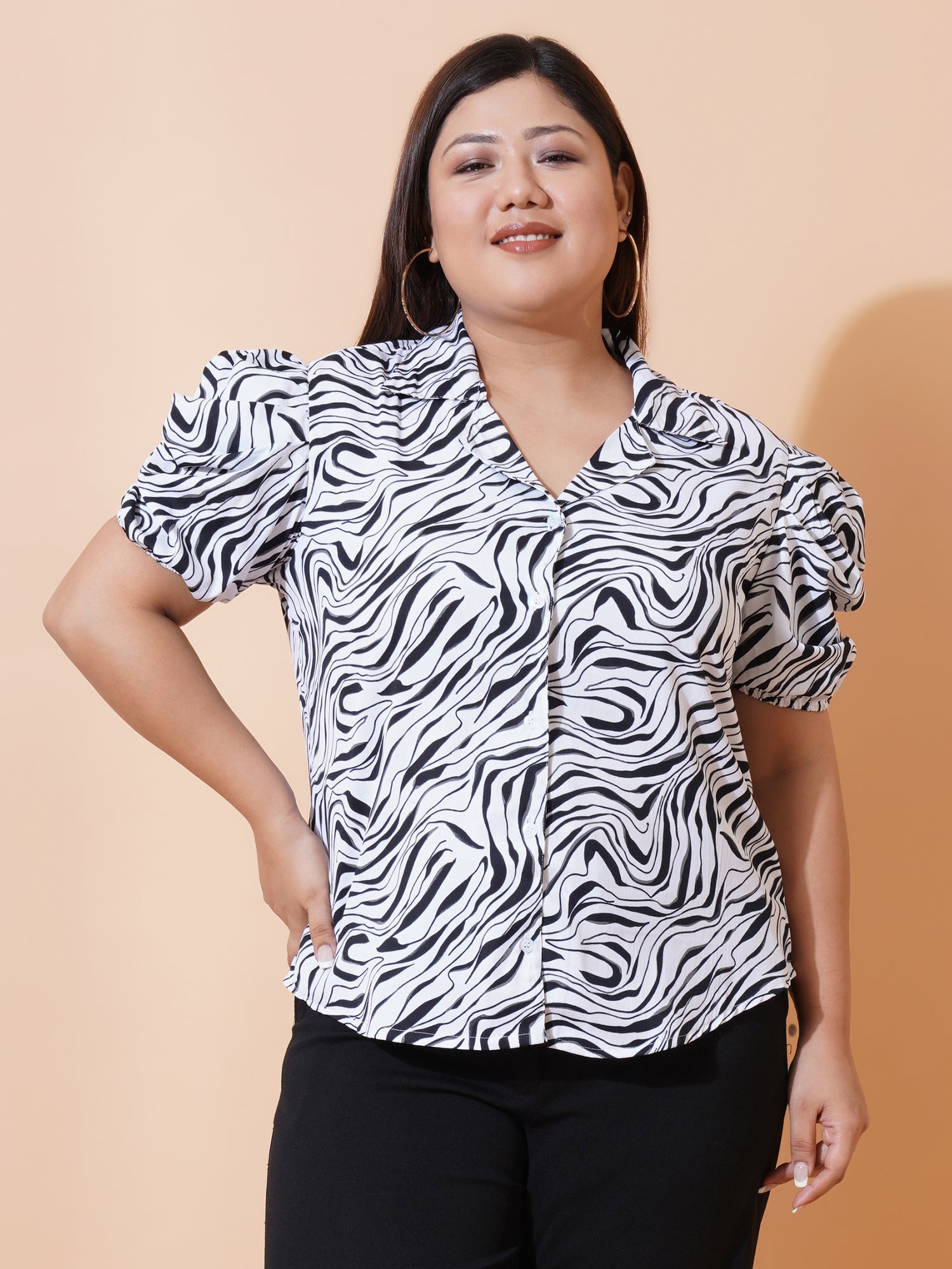 Women Plus Size Relaxed Opaque Printed Casual Shirt