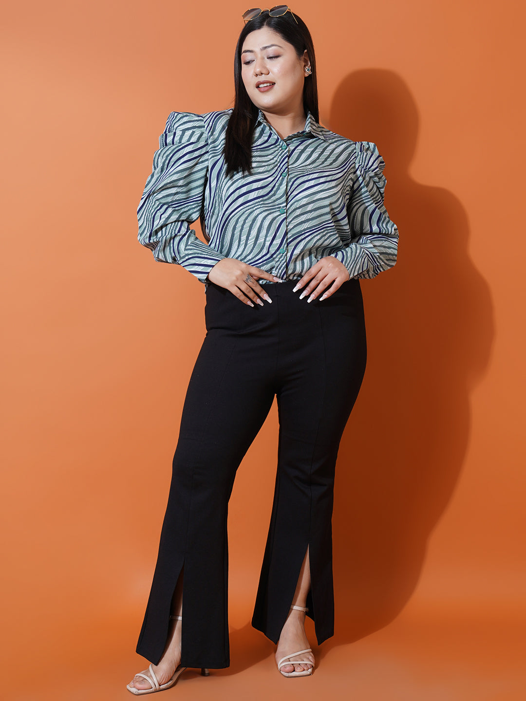 Women Plus Size Abstract Print Crepe Shirt Style Top