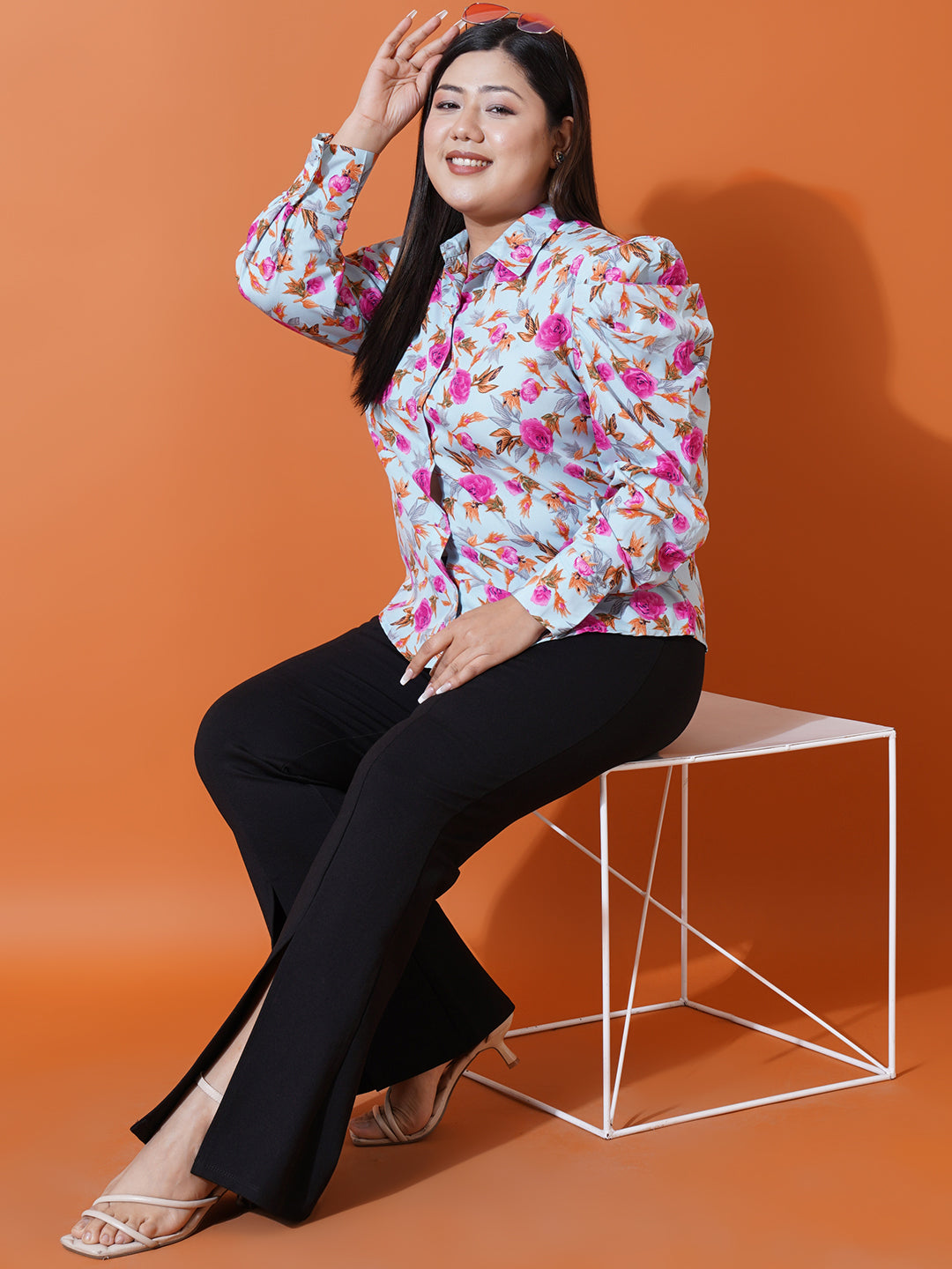 Women Plus Size Floral Print Crepe Shirt Style Top