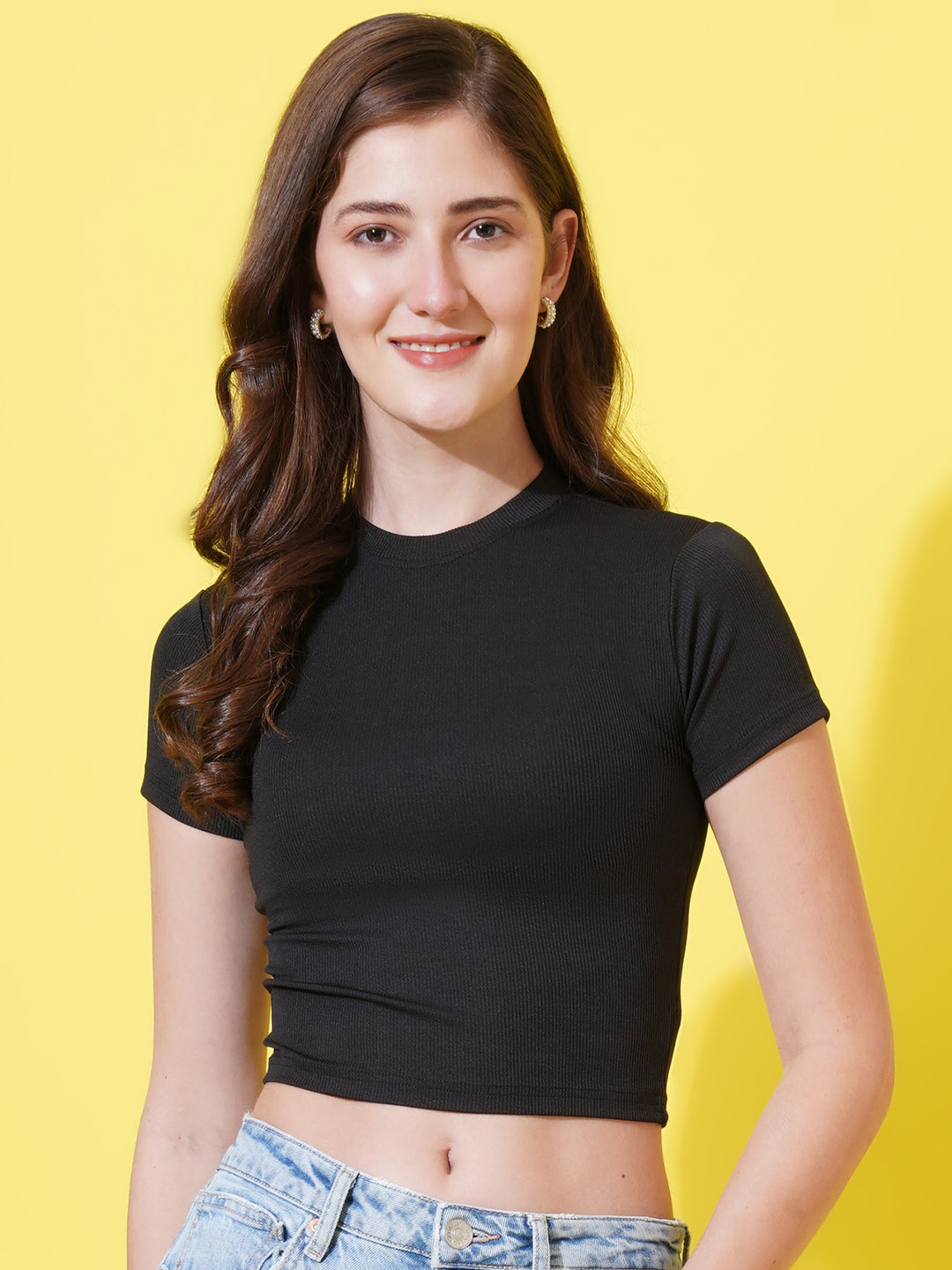 Women Round Neck Fitted Crop Top