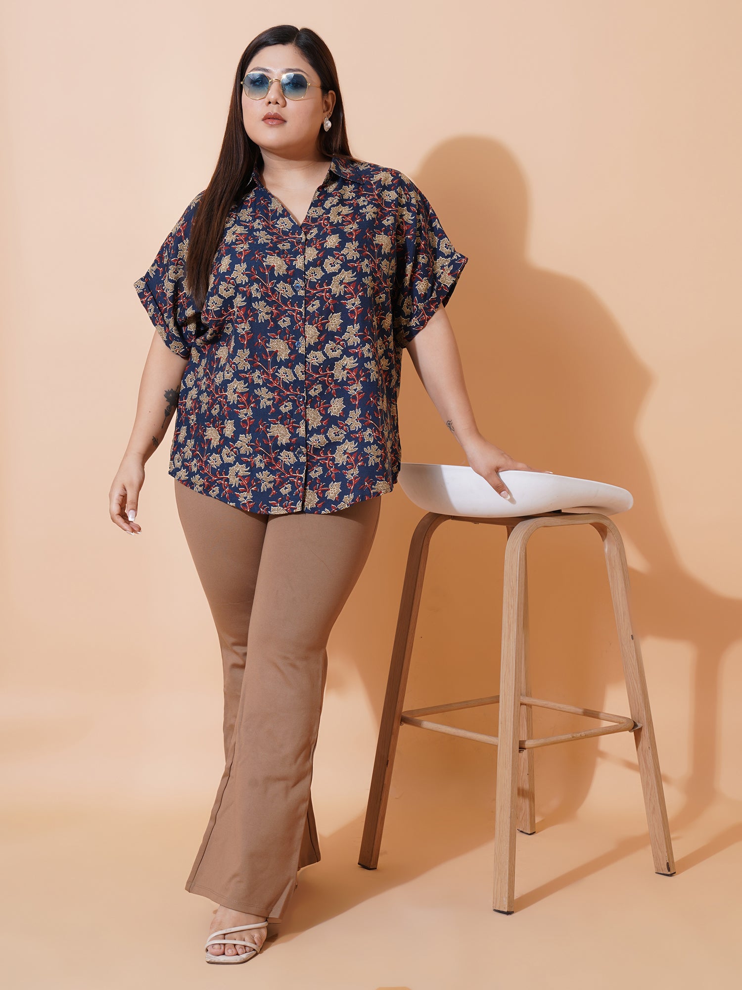 Women Plus Size Cotton Relaxed Floral Opaque Printed Casual Shirt