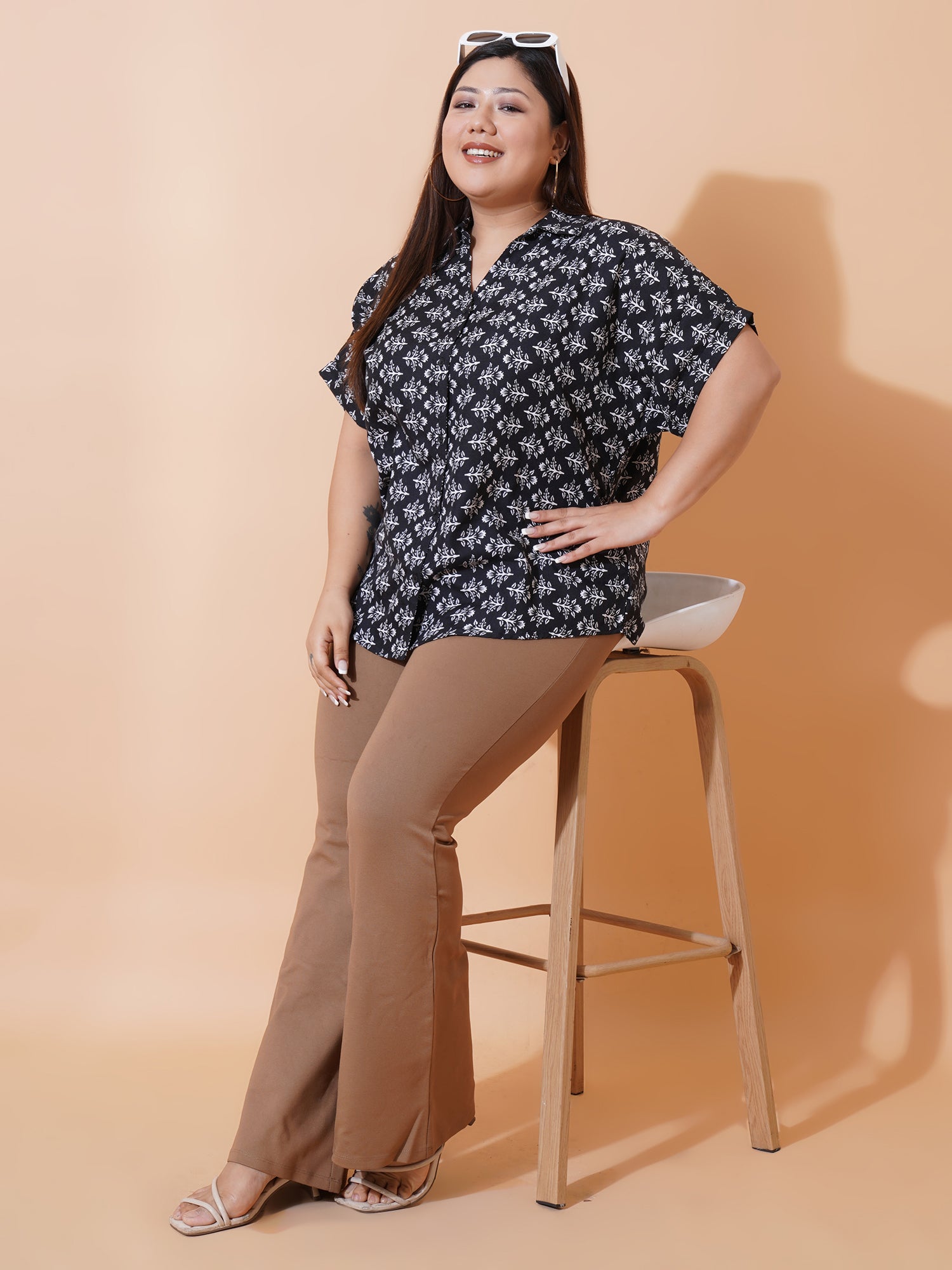 Women Plus Size Relaxed Floral Opaque Printed Casual Shirt