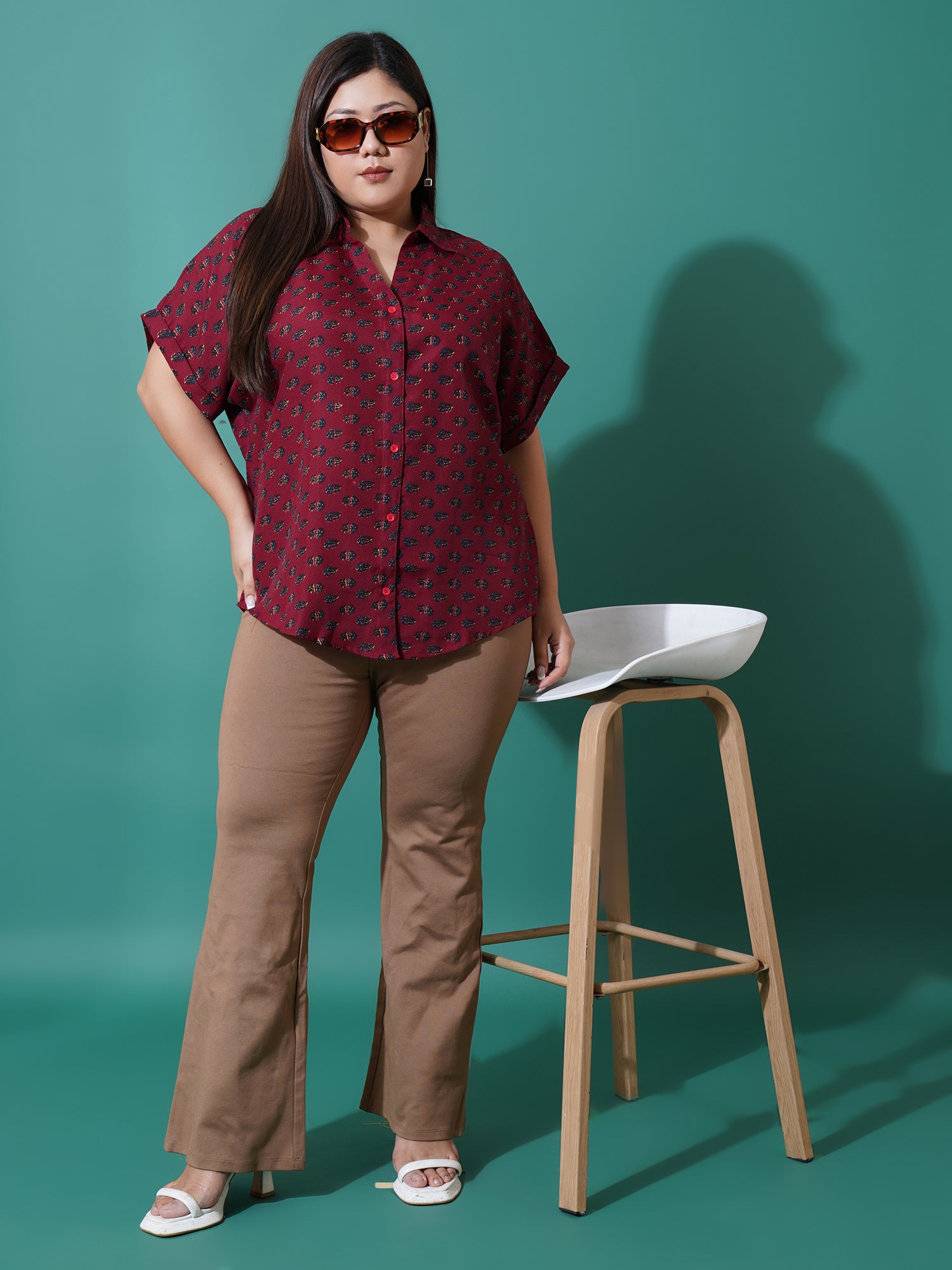 Women Plus Size Cotton Relaxed Opaque Printed Casual Shirt