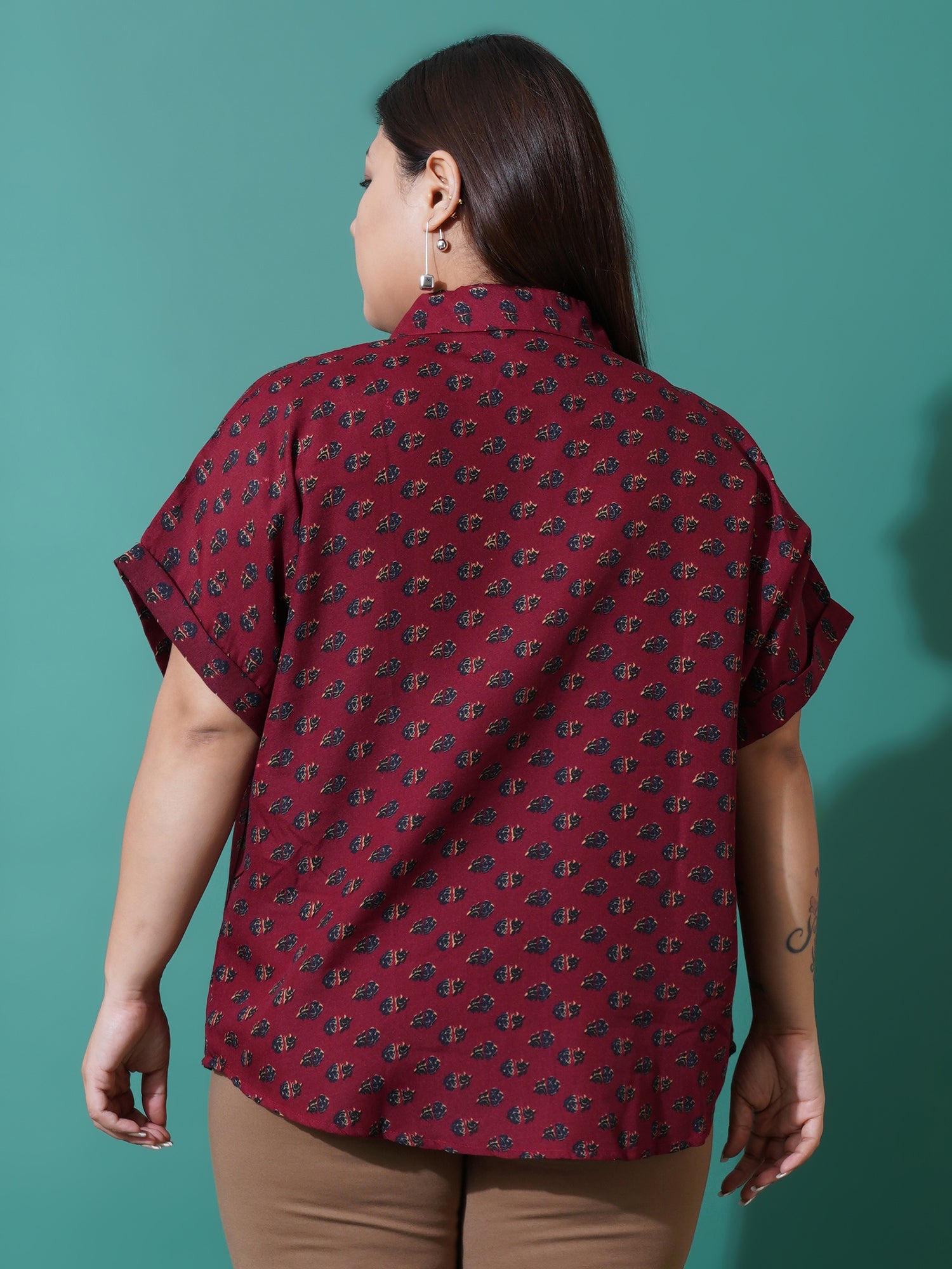 Women Plus Size Cotton Relaxed Opaque Printed Casual Shirt