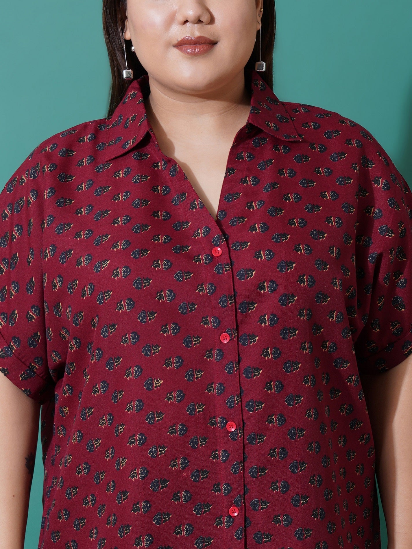 Women Plus Size Cotton Relaxed Opaque Printed Casual Shirt