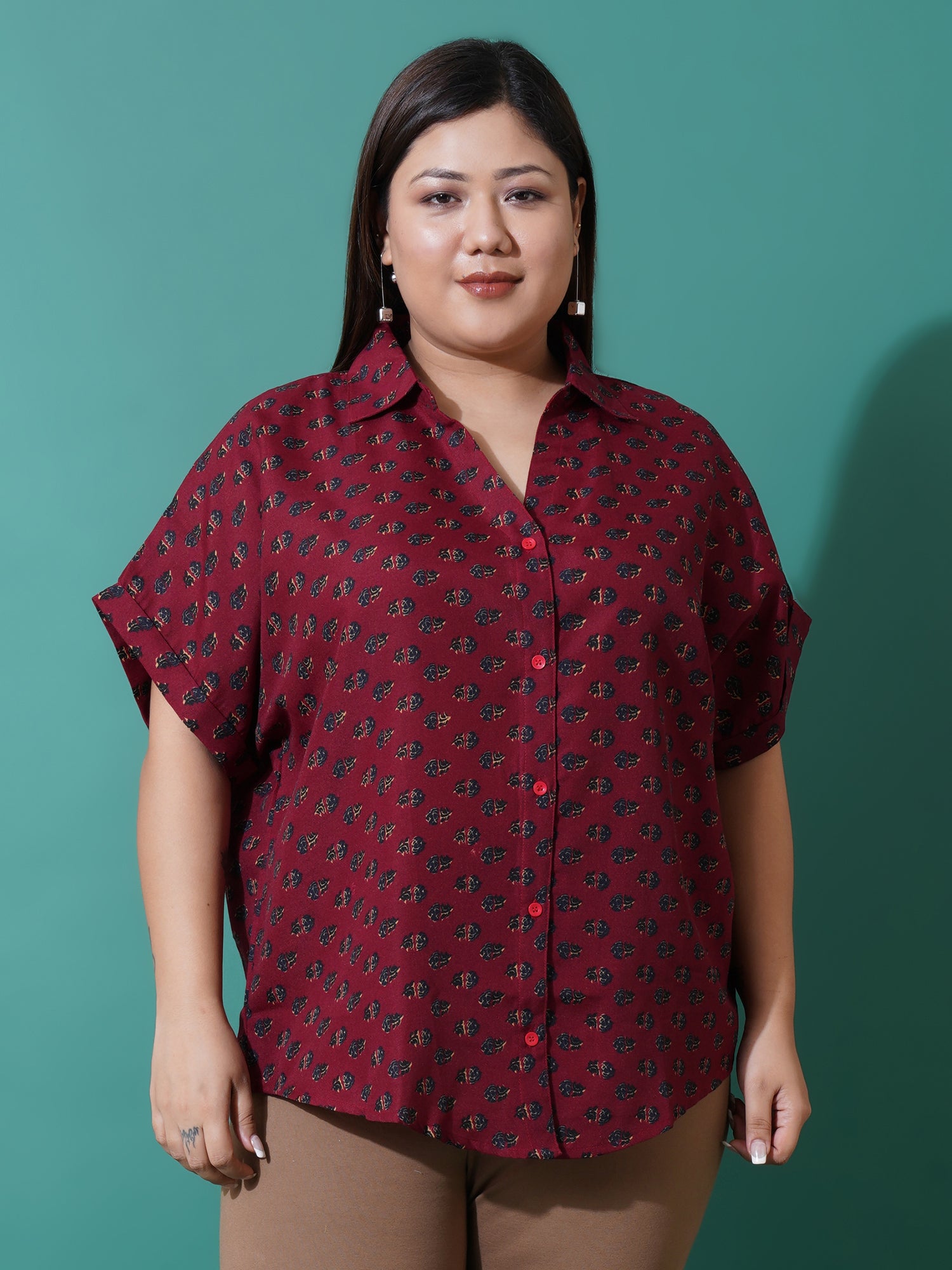 Women Plus Size Cotton Relaxed Opaque Printed Casual Shirt