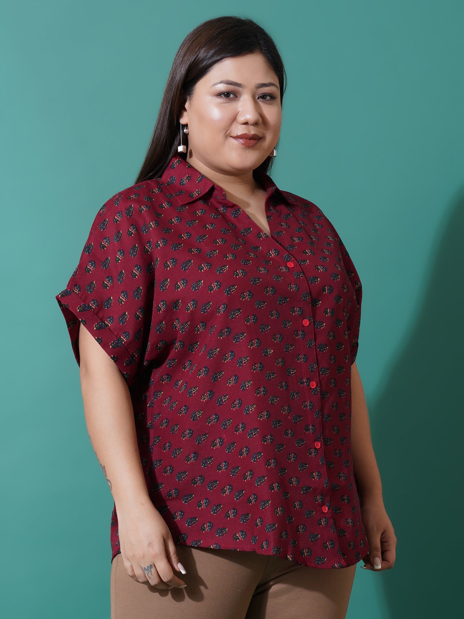 Women Plus Size Cotton Relaxed Opaque Printed Casual Shirt