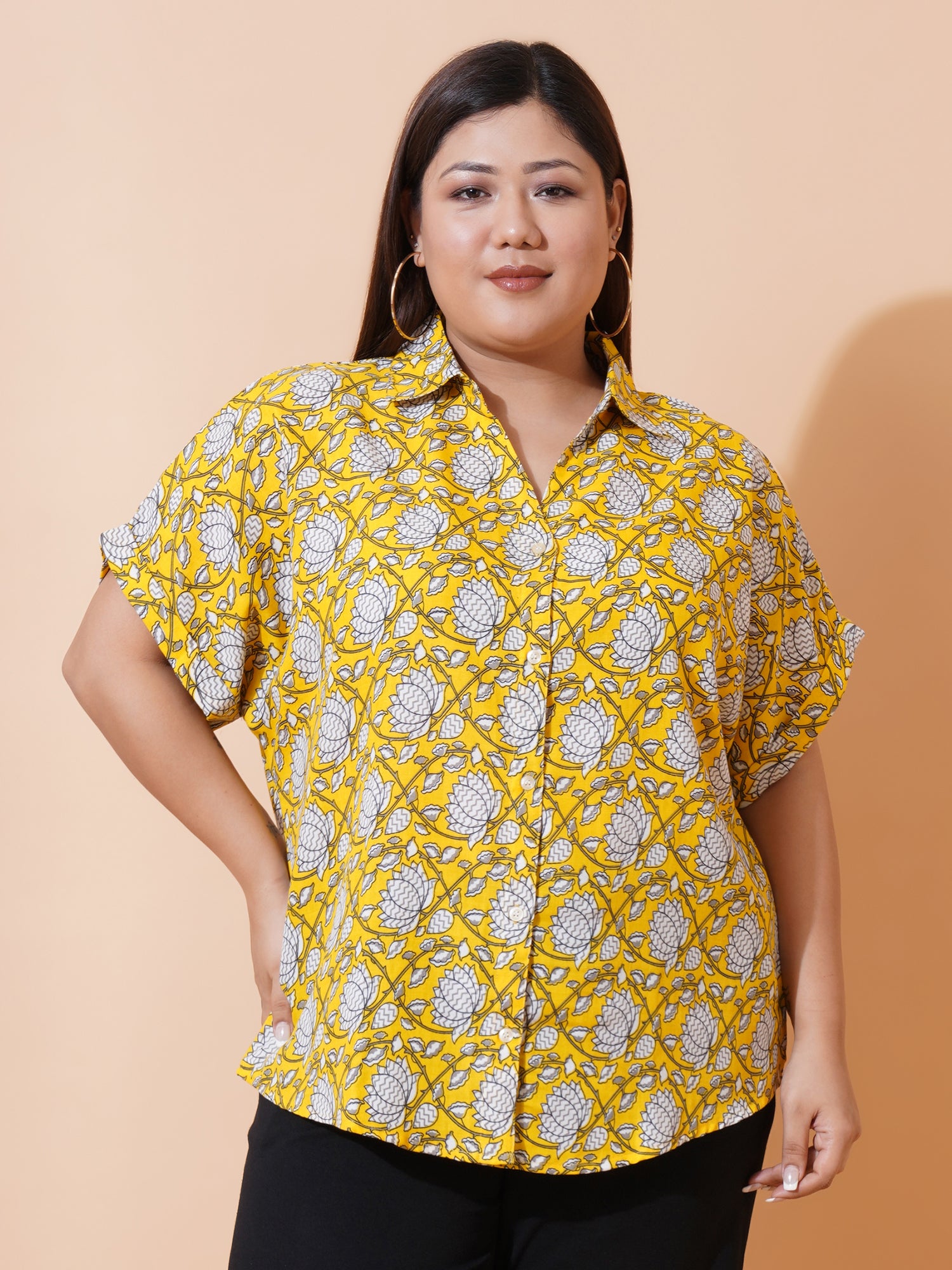 Women Plus Size Relaxed Floral Opaque Printed Casual Shirt