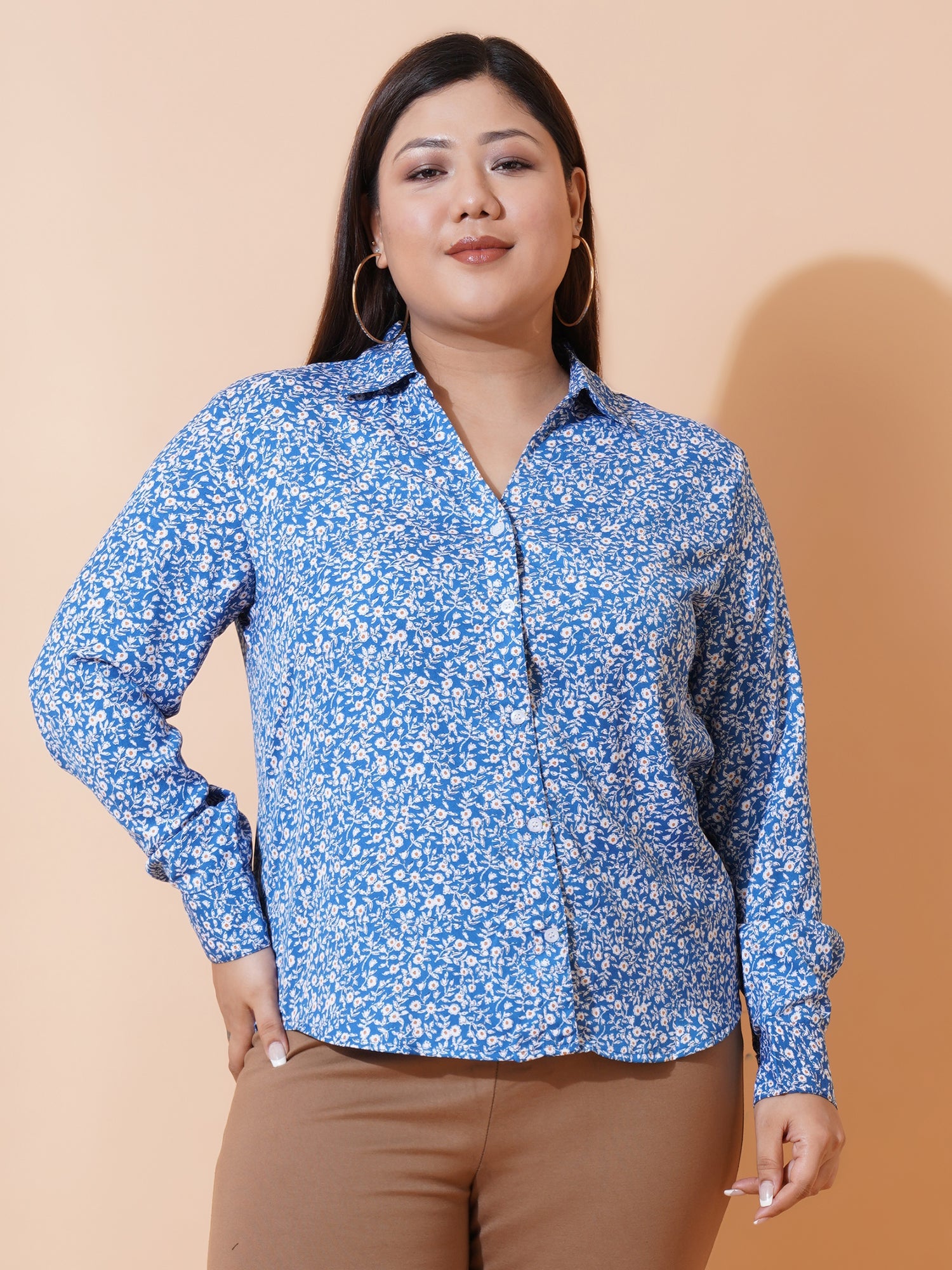 Women Plus Size Relaxed Opaque Printed Casual Shirt